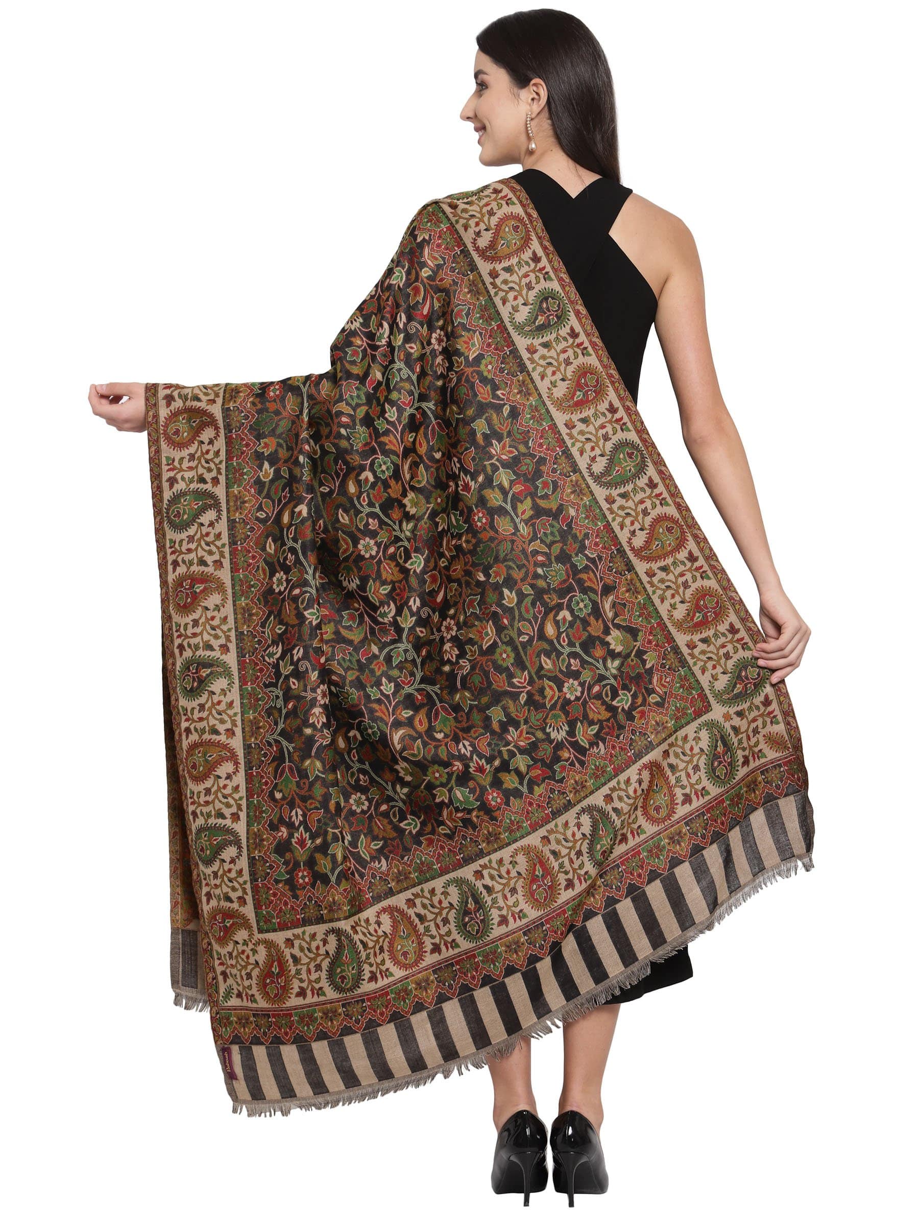 Pashtush India 100x200 Pashtush Womens Ethnic Shawl, Faux Pashmina, Soft and Warm, Beige