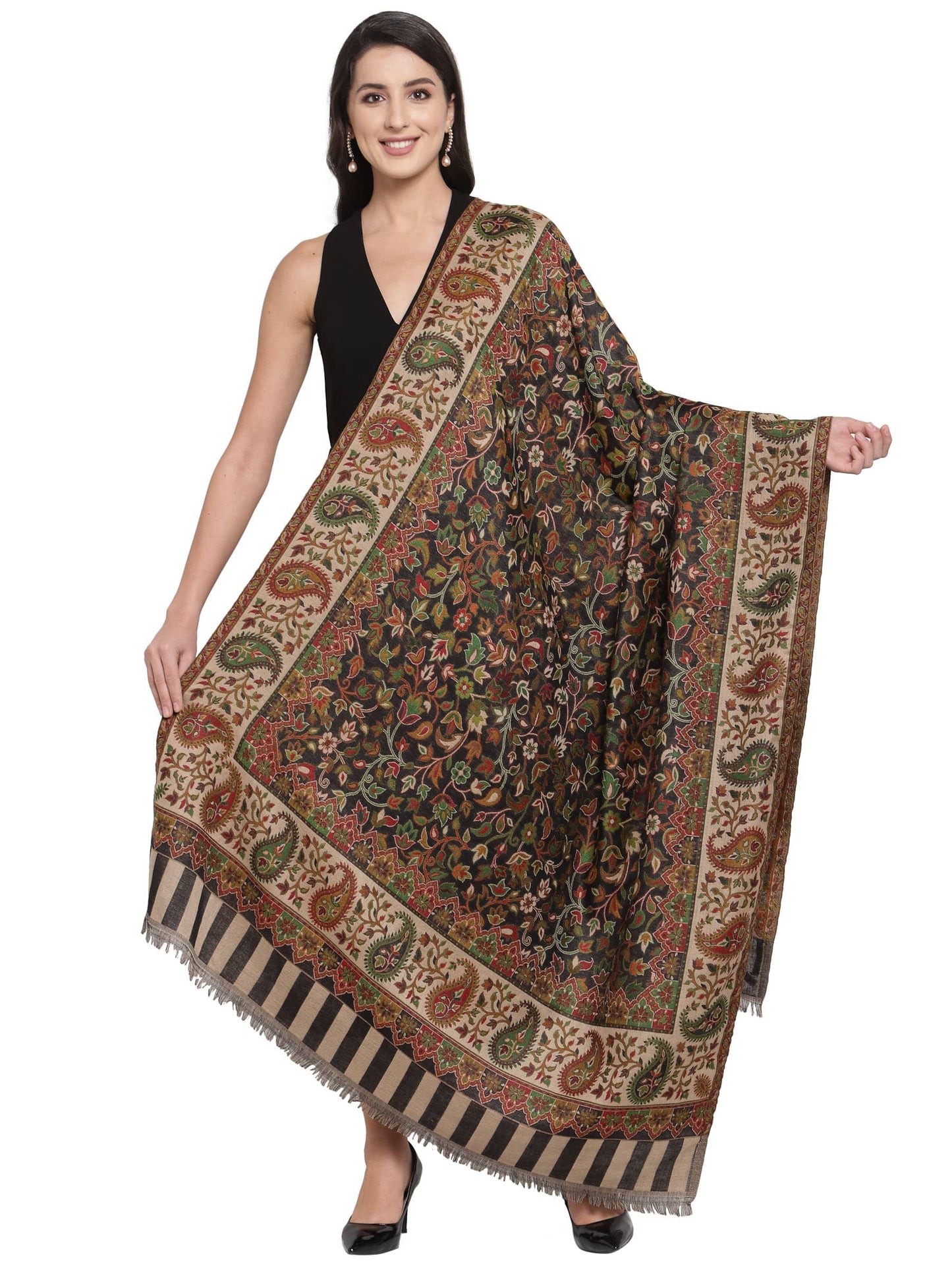 Pashtush India 100x200 Pashtush Womens Ethnic Shawl, Faux Pashmina, Soft and Warm, Beige