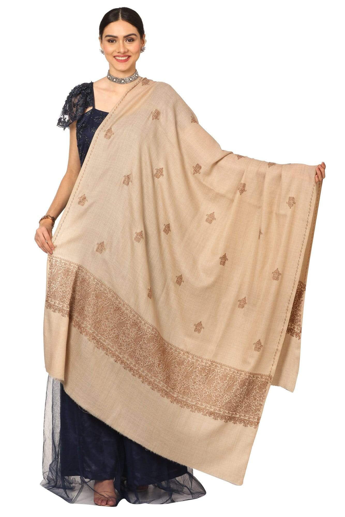 Pashtush India Shawl Pashtush Womens, Extra fine Palla Embroidery Shawl, with Tone on Tone Needlework, Kashmiri Wool Design, Soft and Extra fine