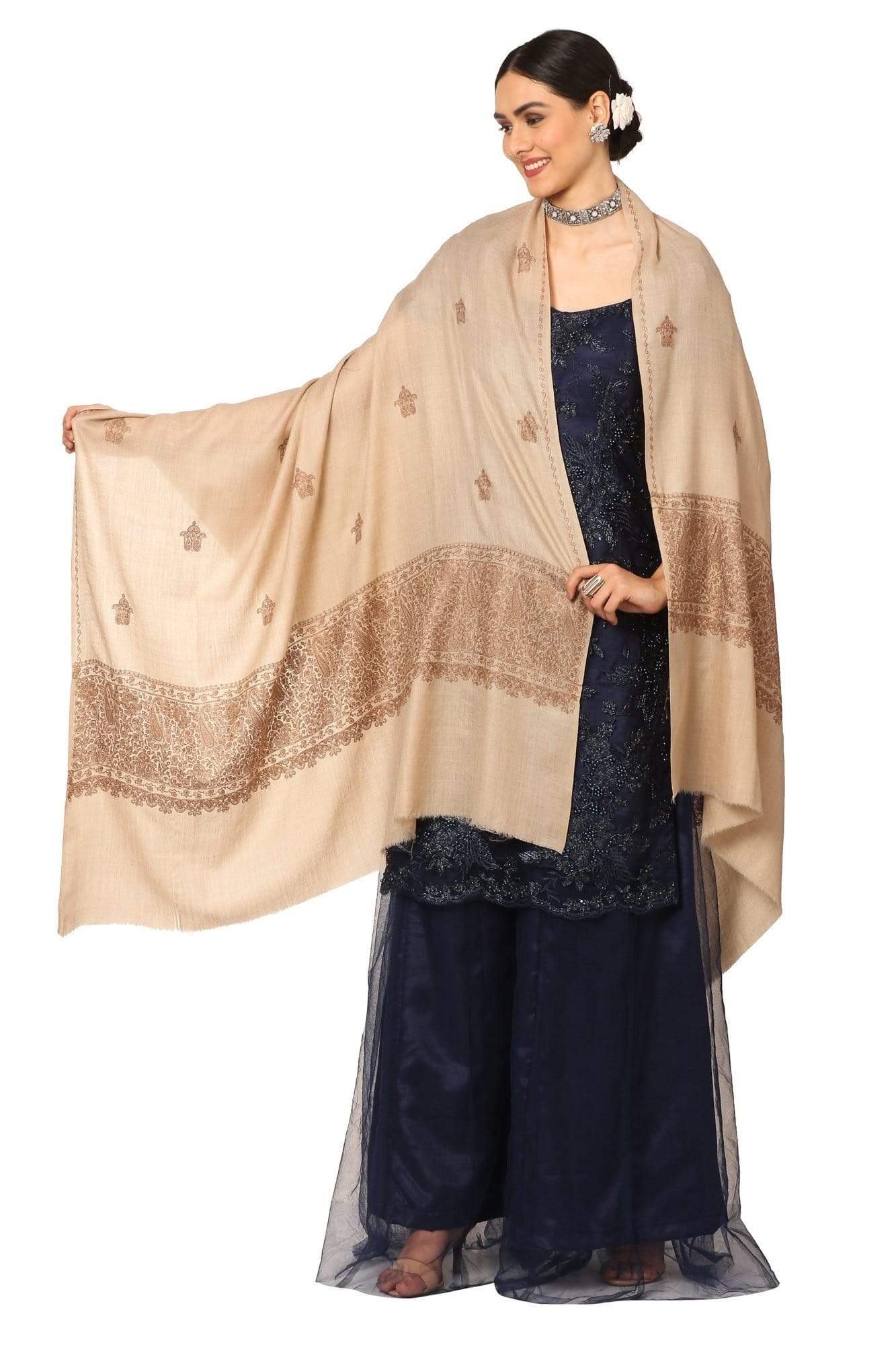 Pashtush India Shawl Pashtush Womens, Extra fine Palla Embroidery Shawl, with Tone on Tone Needlework, Kashmiri Wool Design, Soft and Extra fine