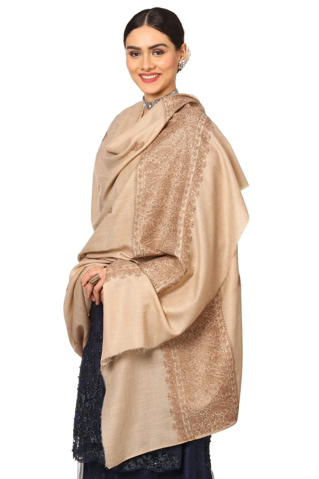 Pashtush India Shawl Pashtush Womens, Extra fine Palla Embroidery Shawl, with Tone on Tone Needlework, Kashmiri Wool Design, Soft and Extra fine