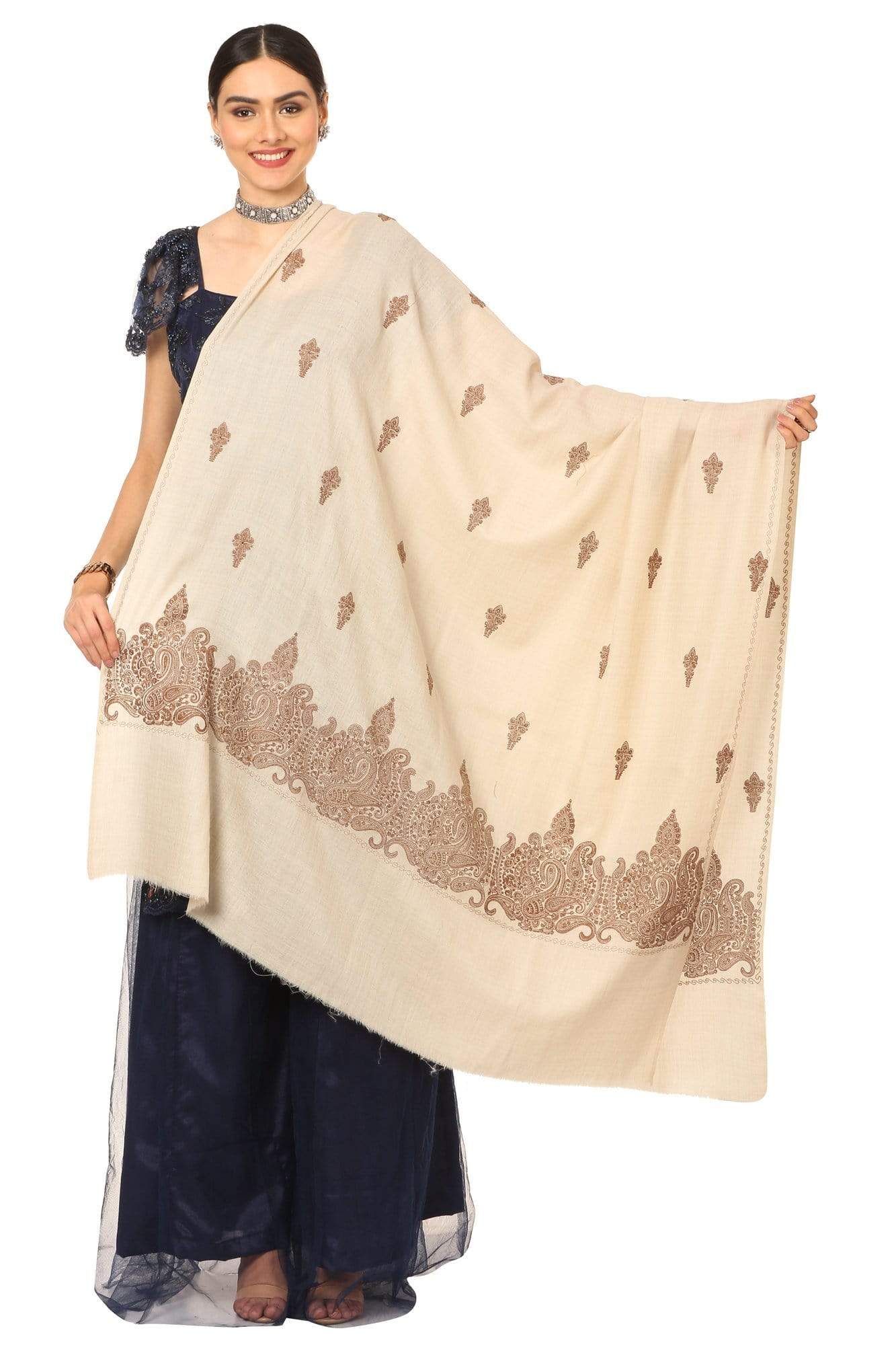 Pashtush India Shawl Pashtush Womens, Extra fine Palla Embroidery Shawl, with Tone on Tone Needlework, Kashmiri Wool Design, Soft and Extra fine