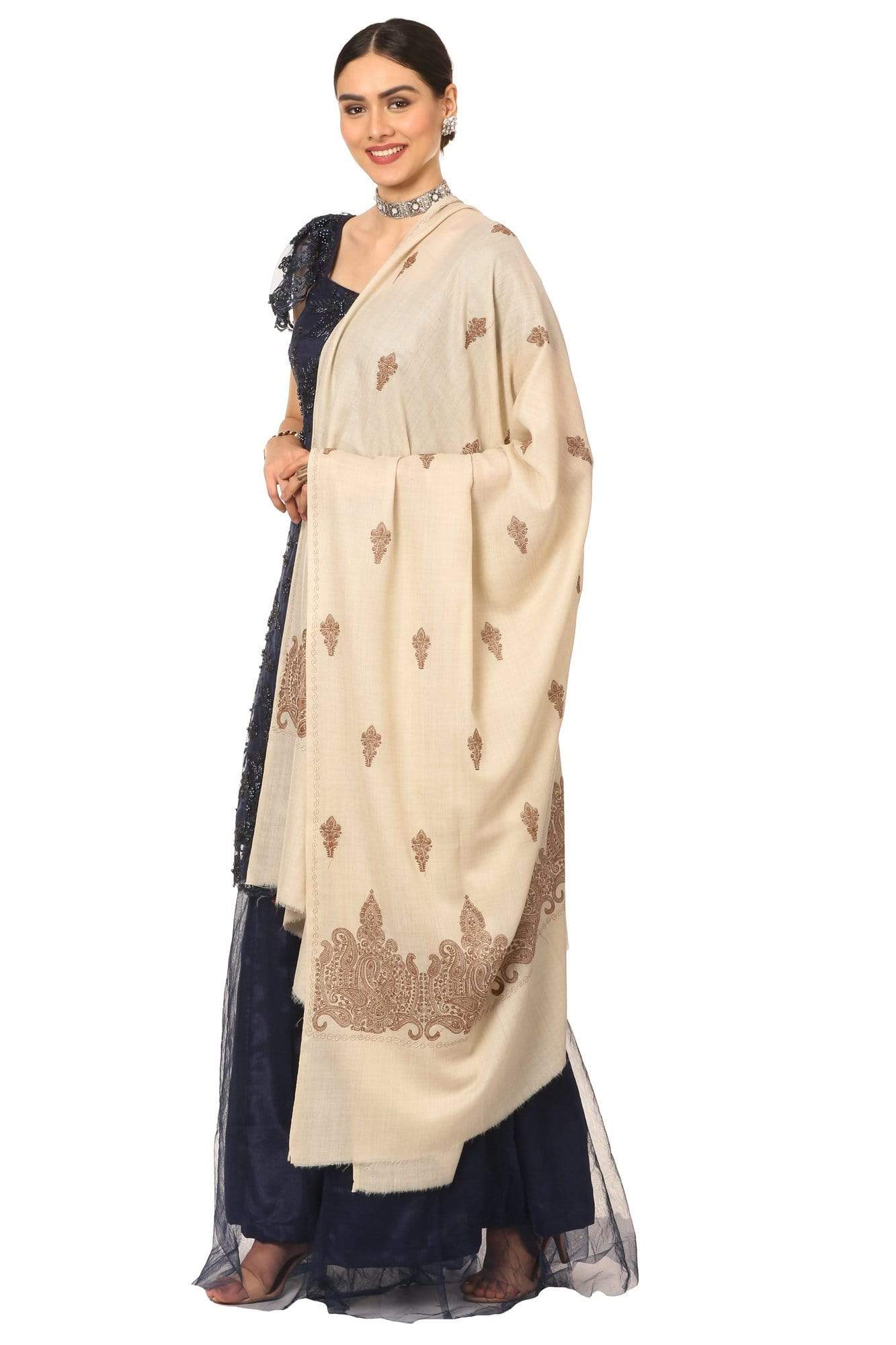 Pashtush India Shawl Pashtush Womens, Extra fine Palla Embroidery Shawl, with Tone on Tone Needlework, Kashmiri Wool Design, Soft and Extra fine