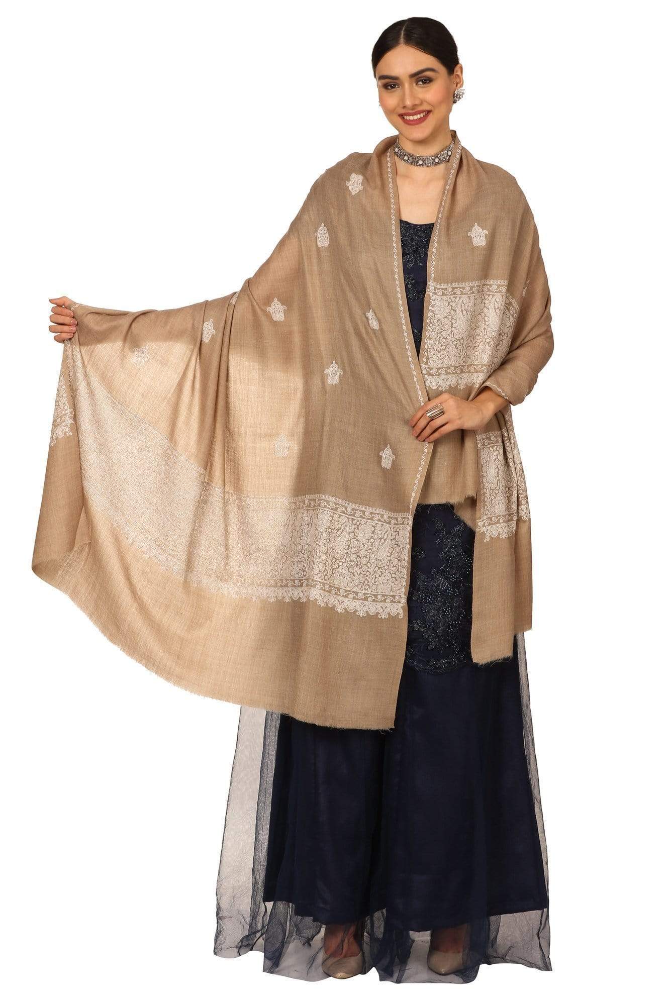 Pashtush India 100x200 Pashtush Womens, Extra fine Palla Embroidery Shawl, with Tone on Tone Needlework, Kashmiri Wool Design, Soft and Extra fine