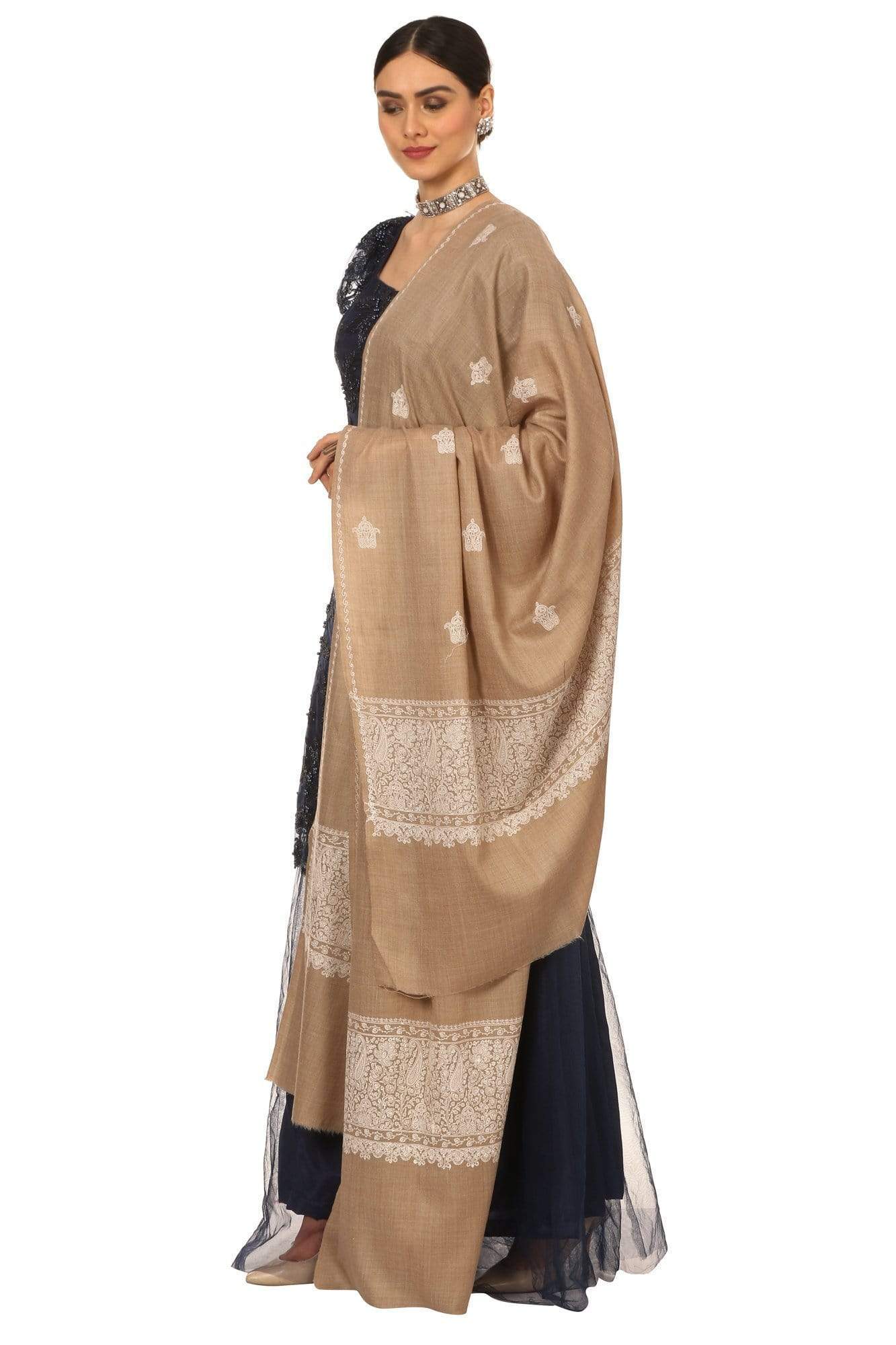 Pashtush India 100x200 Pashtush Womens, Extra fine Palla Embroidery Shawl, with Tone on Tone Needlework, Kashmiri Wool Design, Soft and Extra fine