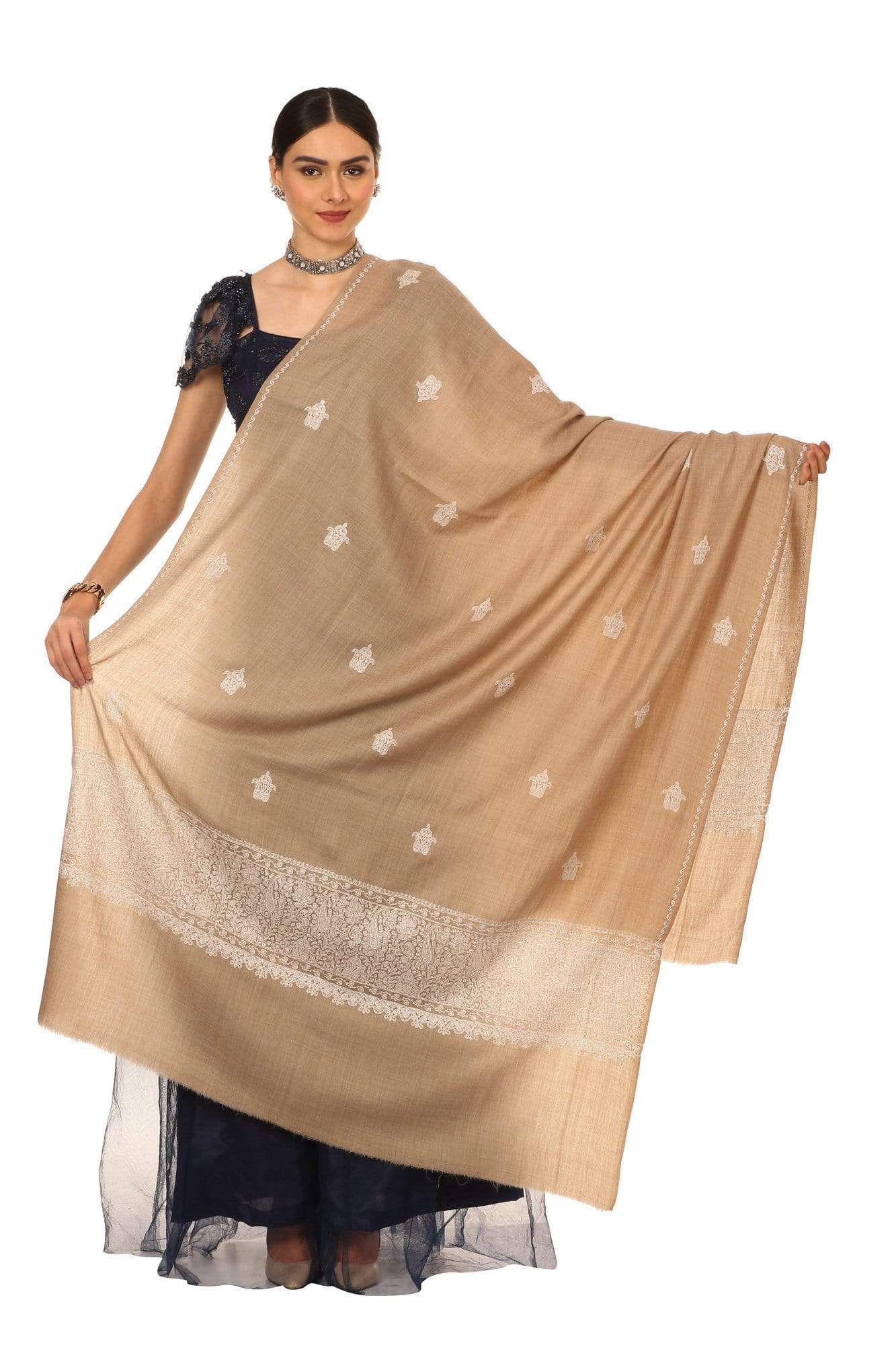 Pashtush India 100x200 Pashtush Womens, Extra fine Palla Embroidery Shawl, with Tone on Tone Needlework, Kashmiri Wool Design, Soft and Extra fine