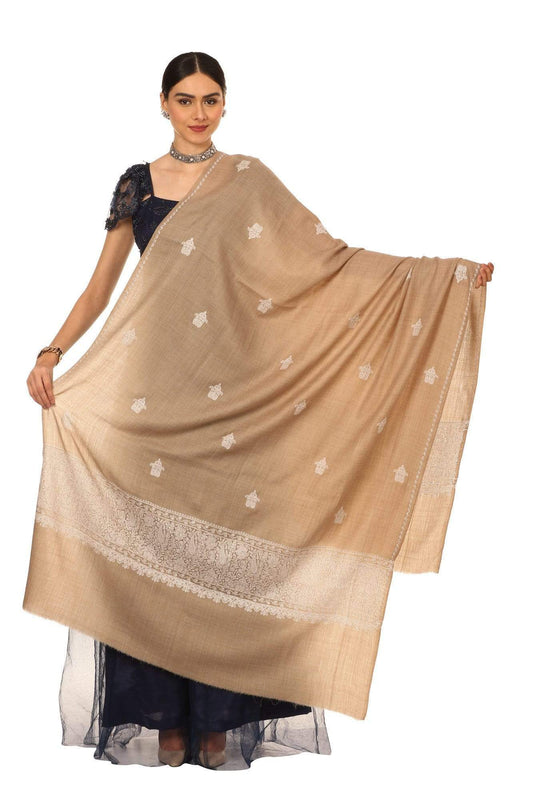 Pashtush India 100x200 Pashtush Womens, Extra fine Palla Embroidery Shawl, with Tone on Tone Needlework, Kashmiri Wool Design, Soft and Extra fine