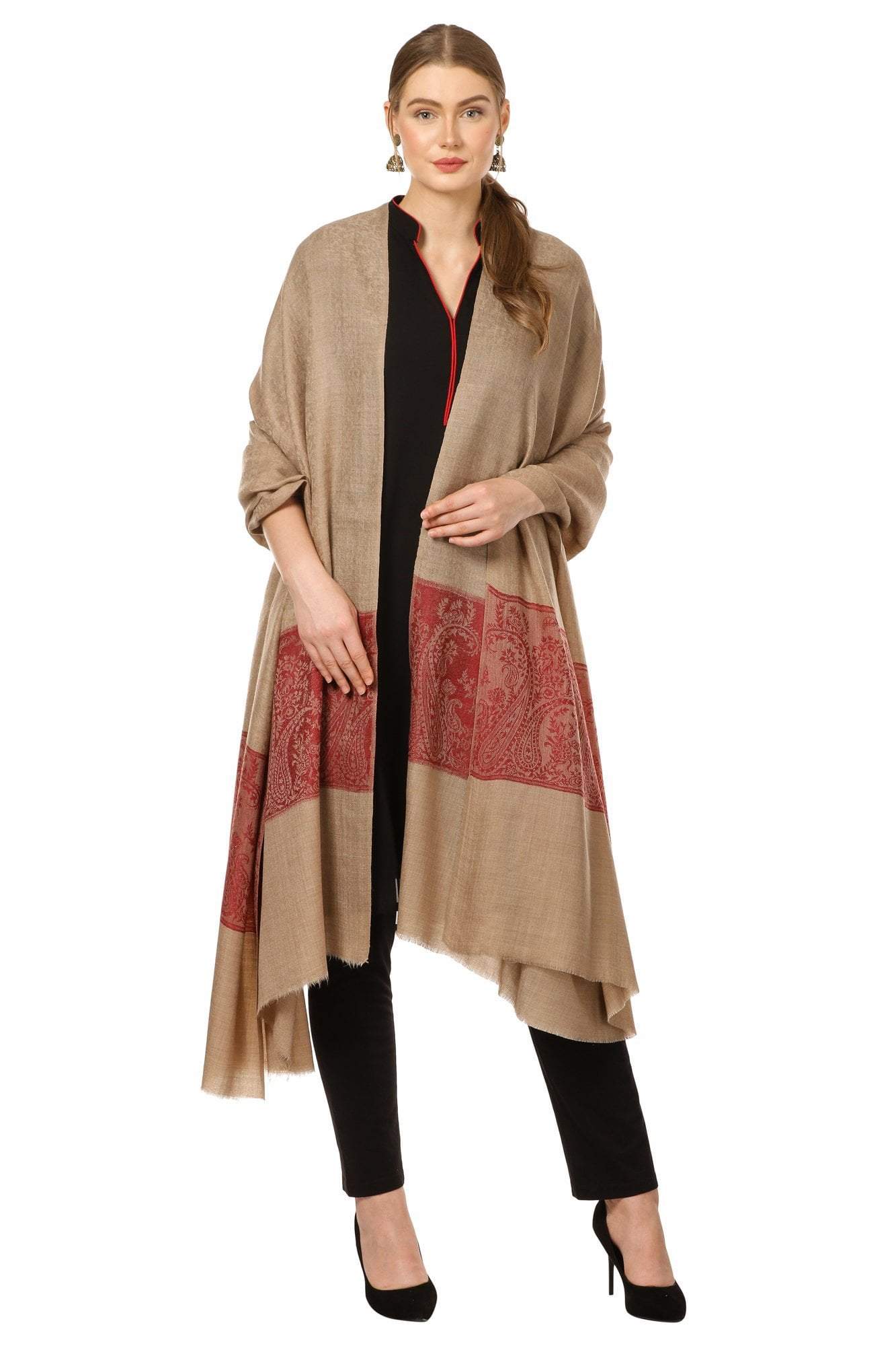 Pashtush India 114x228 Pashtush Womens Extra Fine Wool Blend Pashmina Shawl, Jacquard, Soft, Warm and Ultra Light Weight.