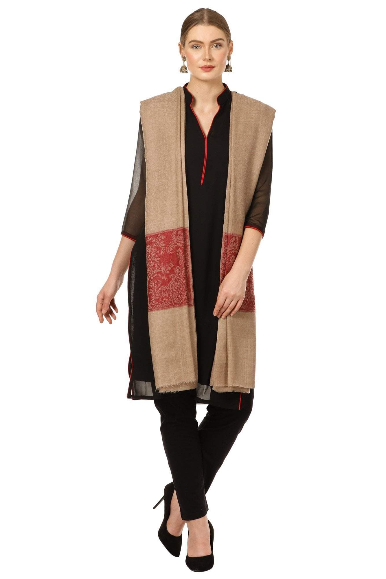 Pashtush India 114x228 Pashtush Womens Extra Fine Wool Blend Pashmina Shawl, Jacquard, Soft, Warm and Ultra Light Weight.