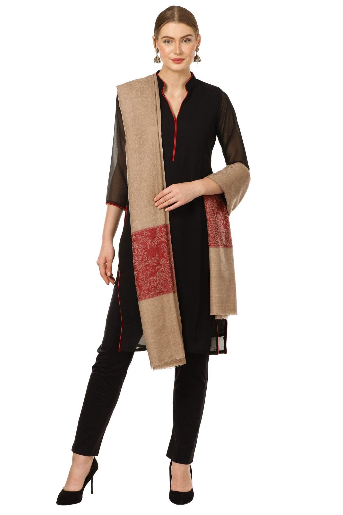 Pashtush India 114x228 Pashtush Womens Extra Fine Wool Blend Pashmina Shawl, Jacquard, Soft, Warm and Ultra Light Weight.