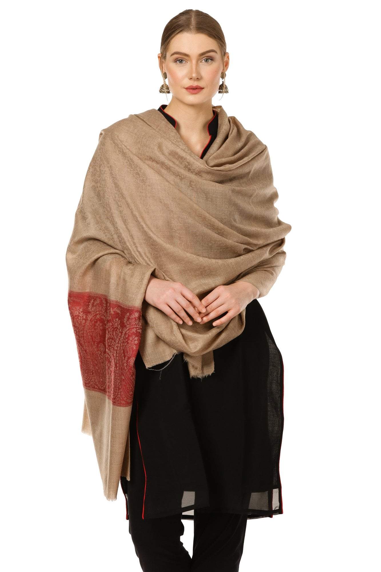 Pashtush India 114x228 Pashtush Womens Extra Fine Wool Blend Pashmina Shawl, Jacquard, Soft, Warm and Ultra Light Weight.