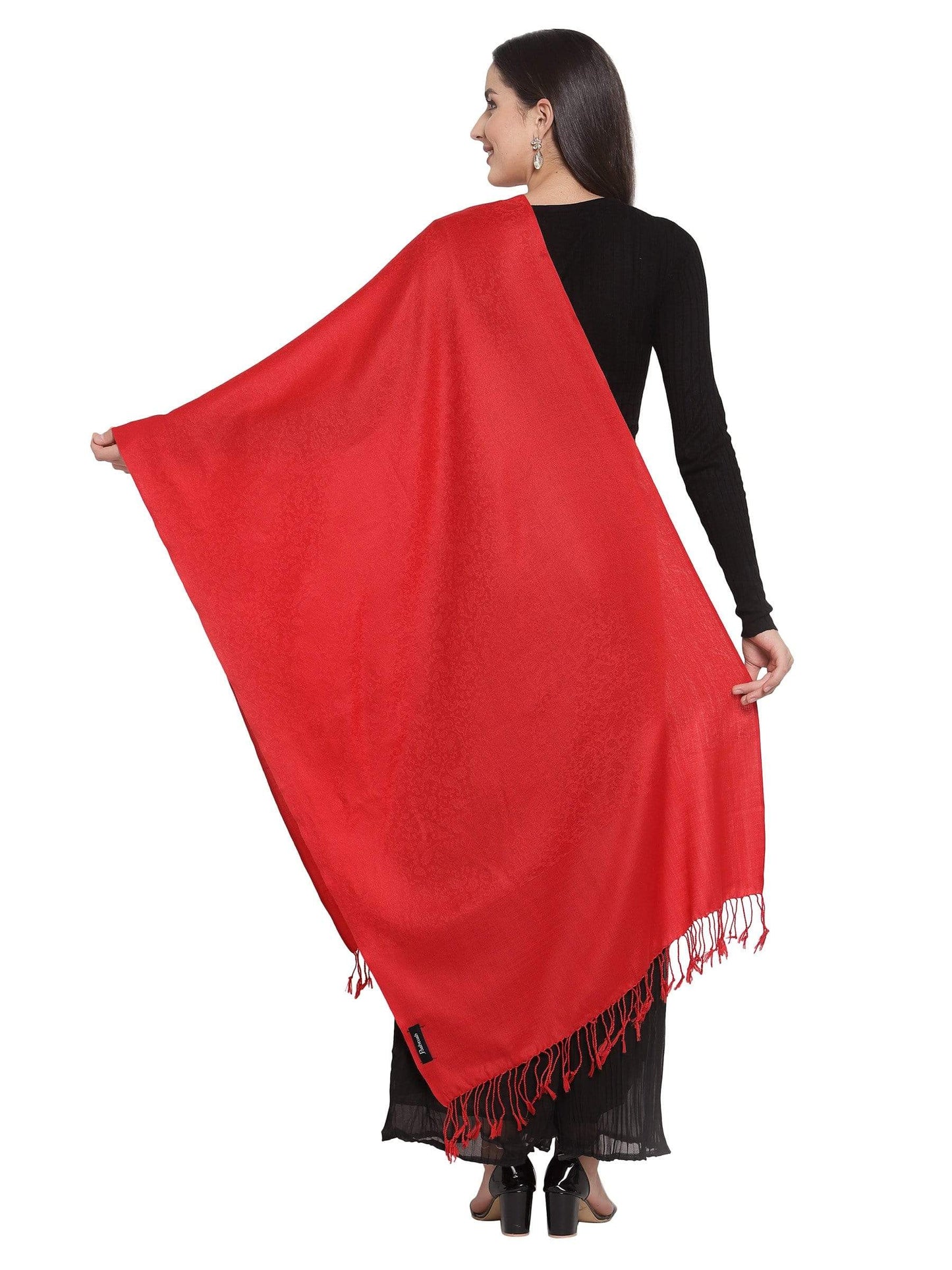 Pashtush India 114x228 Pashtush Womens Extra Fine Wool Scarf, Stole, Scarlet Red (Solid Colour)
