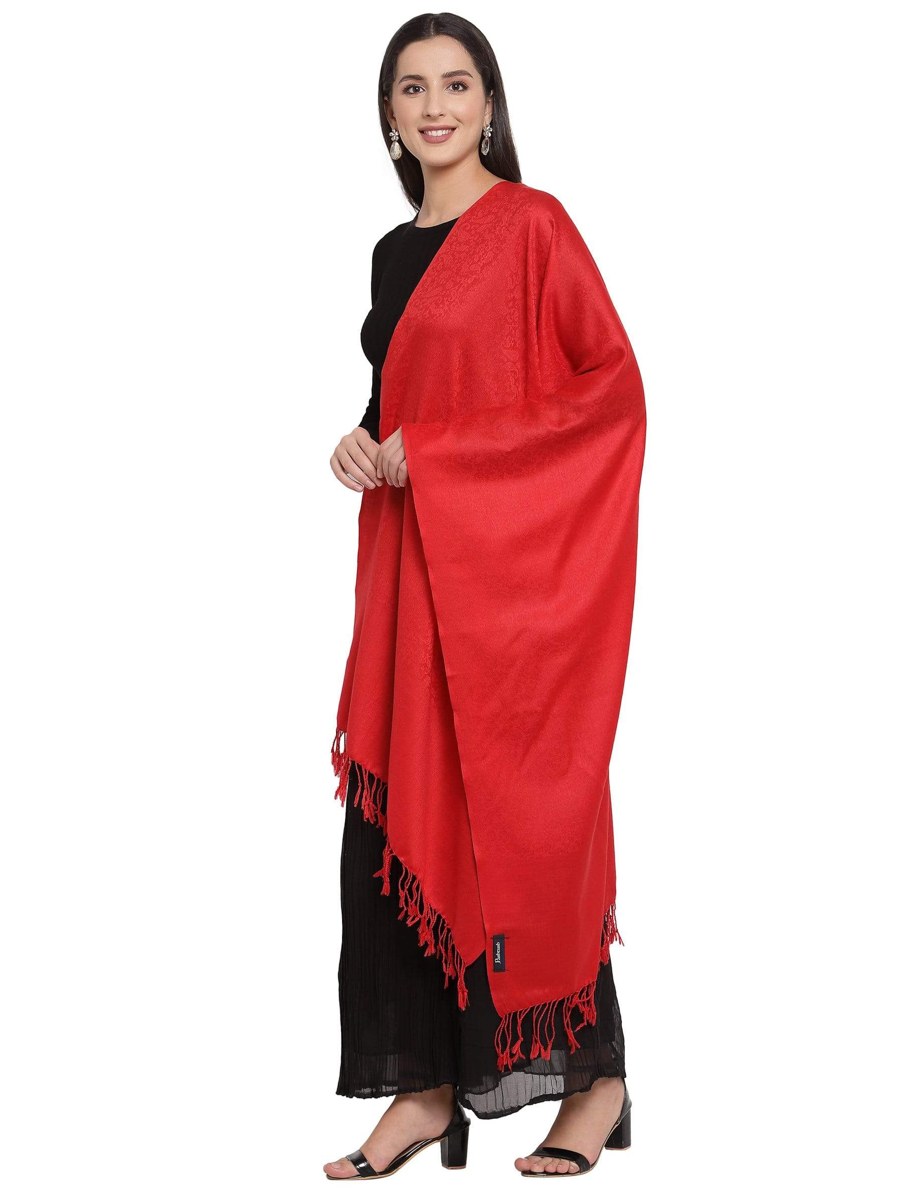Pashtush India 114x228 Pashtush Womens Extra Fine Wool Scarf, Stole, Scarlet Red (Solid Colour)