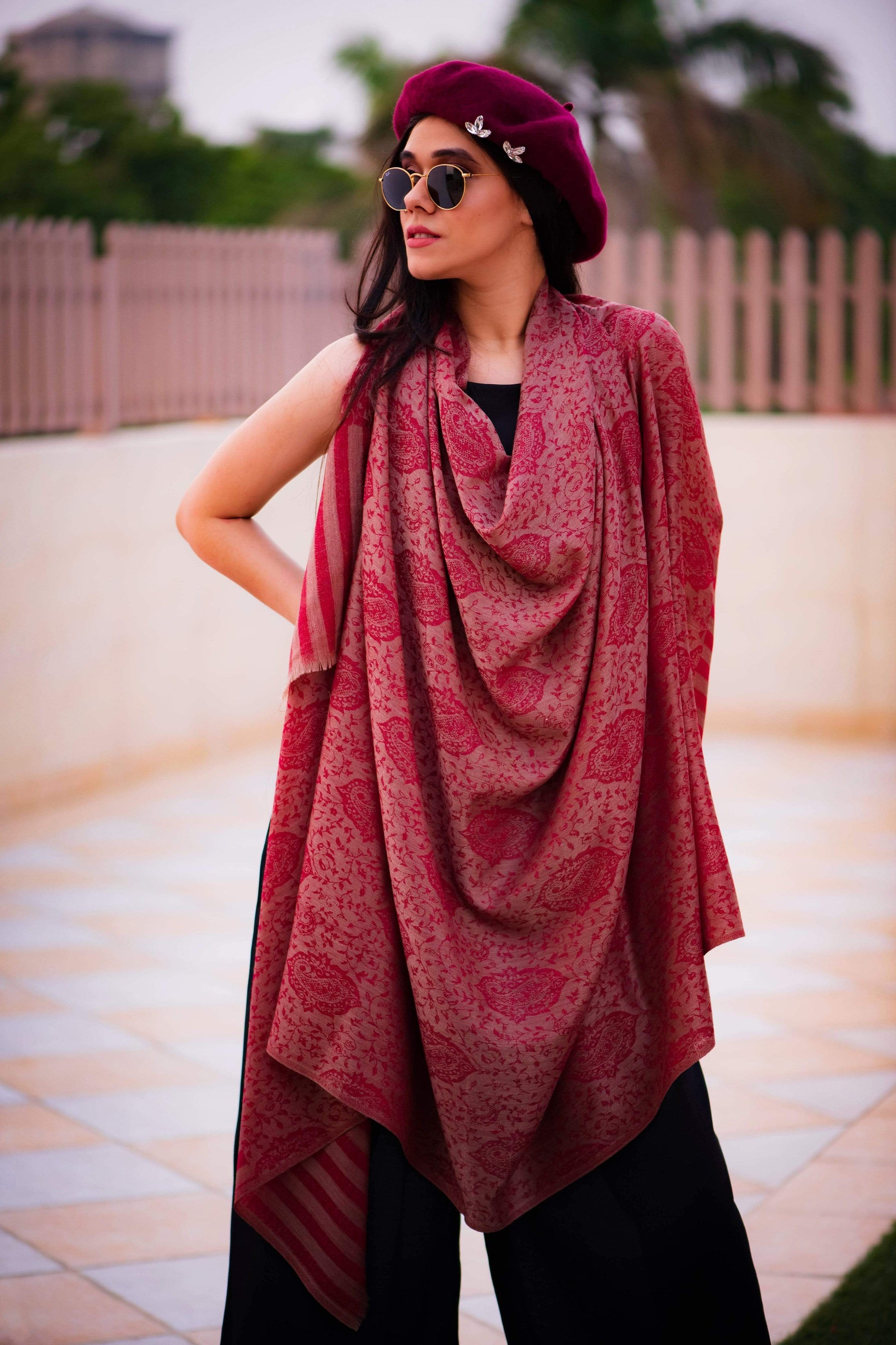 Pashtush Shawl Store Shawl Pashtush Womens Extra Fine Wool Shawl, Jacquard, Soft, Warm and Ultra Light Weight