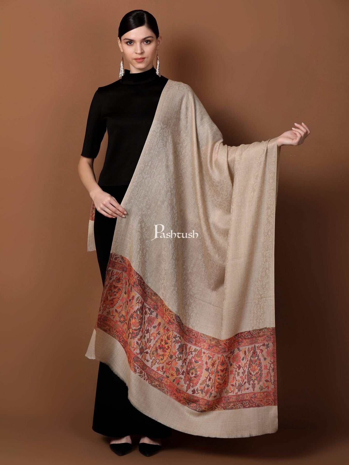 Pashtush India 100x200 Pashtush Womens Extra Fine Wool Shawl, Jacquard, Soft, Warm and Ultra Light Weight