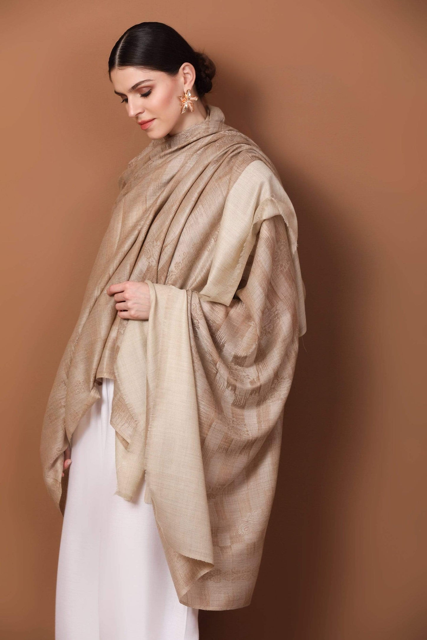 Pashtush India 114x228 Pashtush Womens Extra Fine Wool Shawl, Jacquard, Soft, Warm and Ultra Light Weight