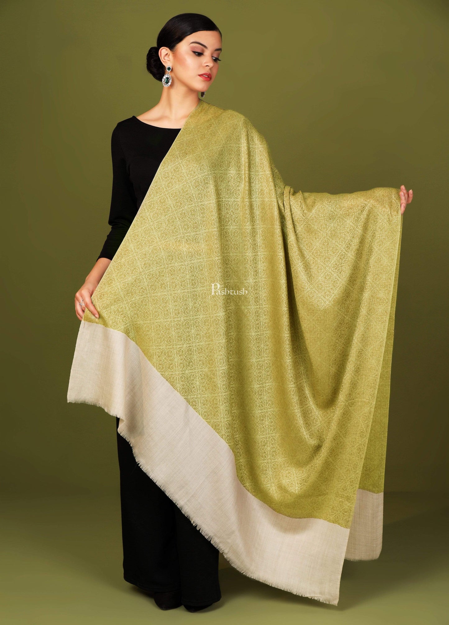 Pashtush India 114x228 Pashtush Womens Extra Fine Wool Shawl, Jacquard, Soft, Warm and Ultra Light Weight