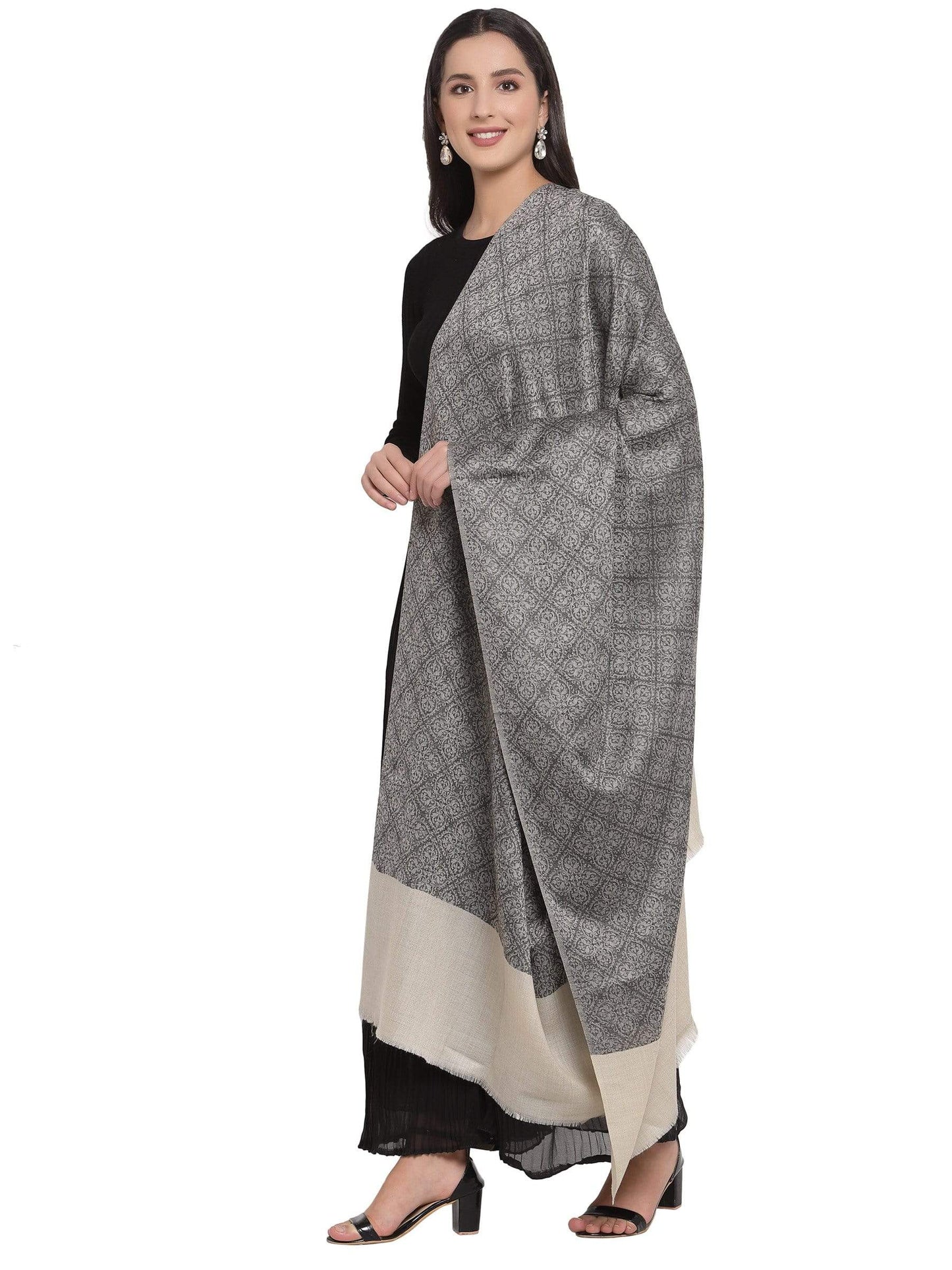 Pashtush India 114x228 Pashtush Womens Extra Fine Wool Shawl, Jacquard, Soft, Warm And Ultra Light Weight