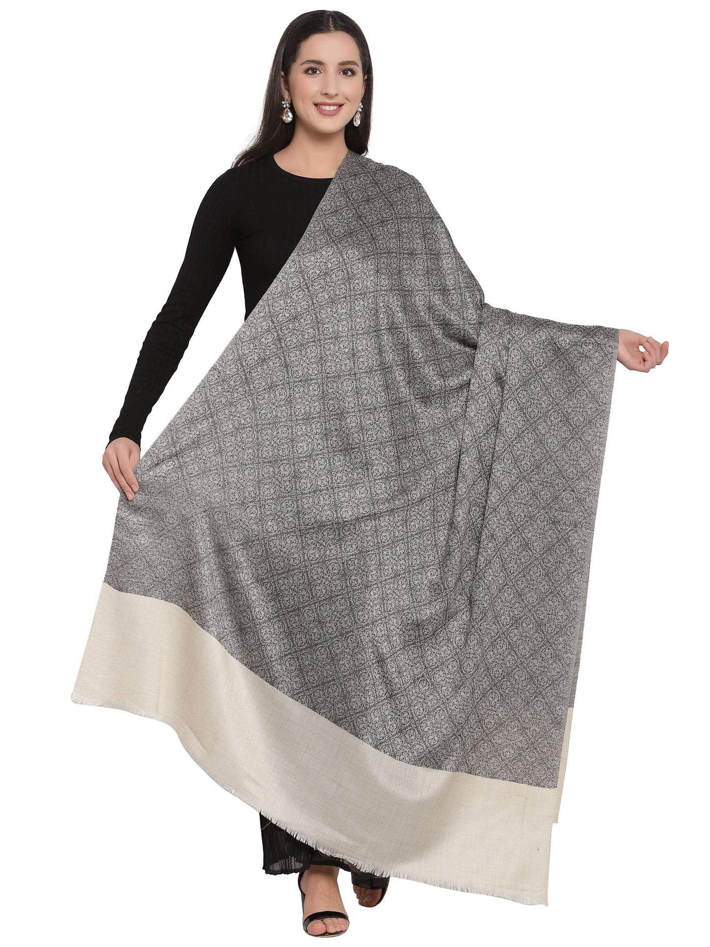 Pashtush India 114x228 Pashtush Womens Extra Fine Wool Shawl, Jacquard, Soft, Warm And Ultra Light Weight