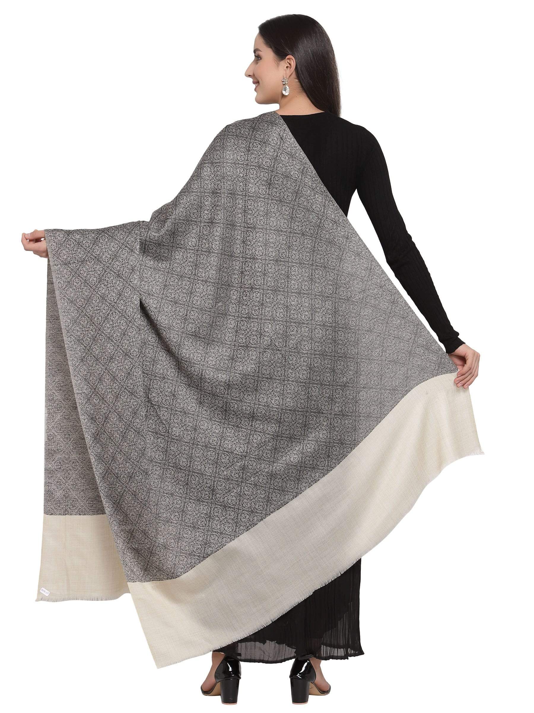 Pashtush India 114x228 Pashtush Womens Extra Fine Wool Shawl, Jacquard, Soft, Warm And Ultra Light Weight