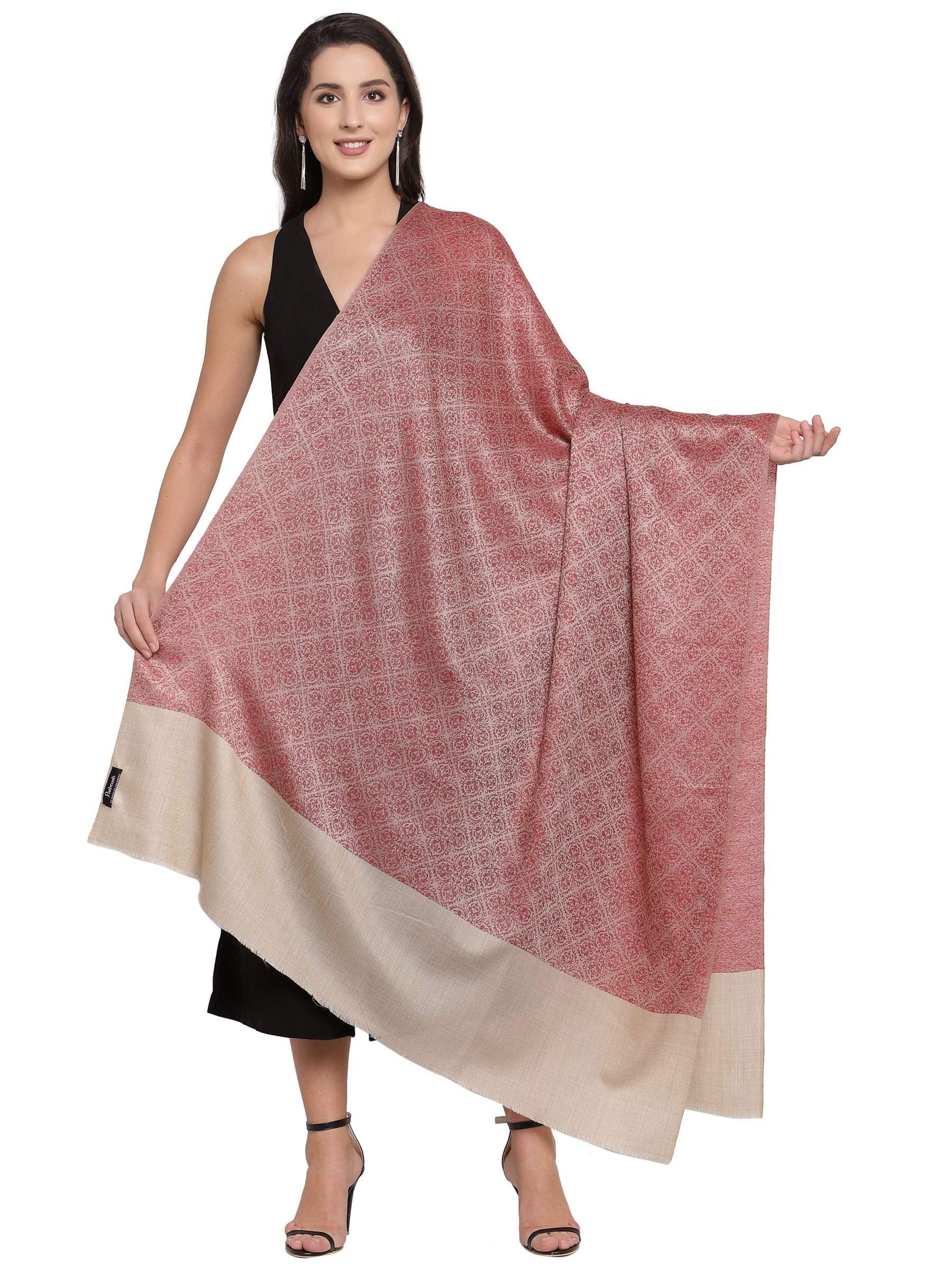 Pashtush India 114x228 Pashtush Womens Extra Fine Wool Shawl, Jacquard, Soft, Warm And Ultra Light Weight