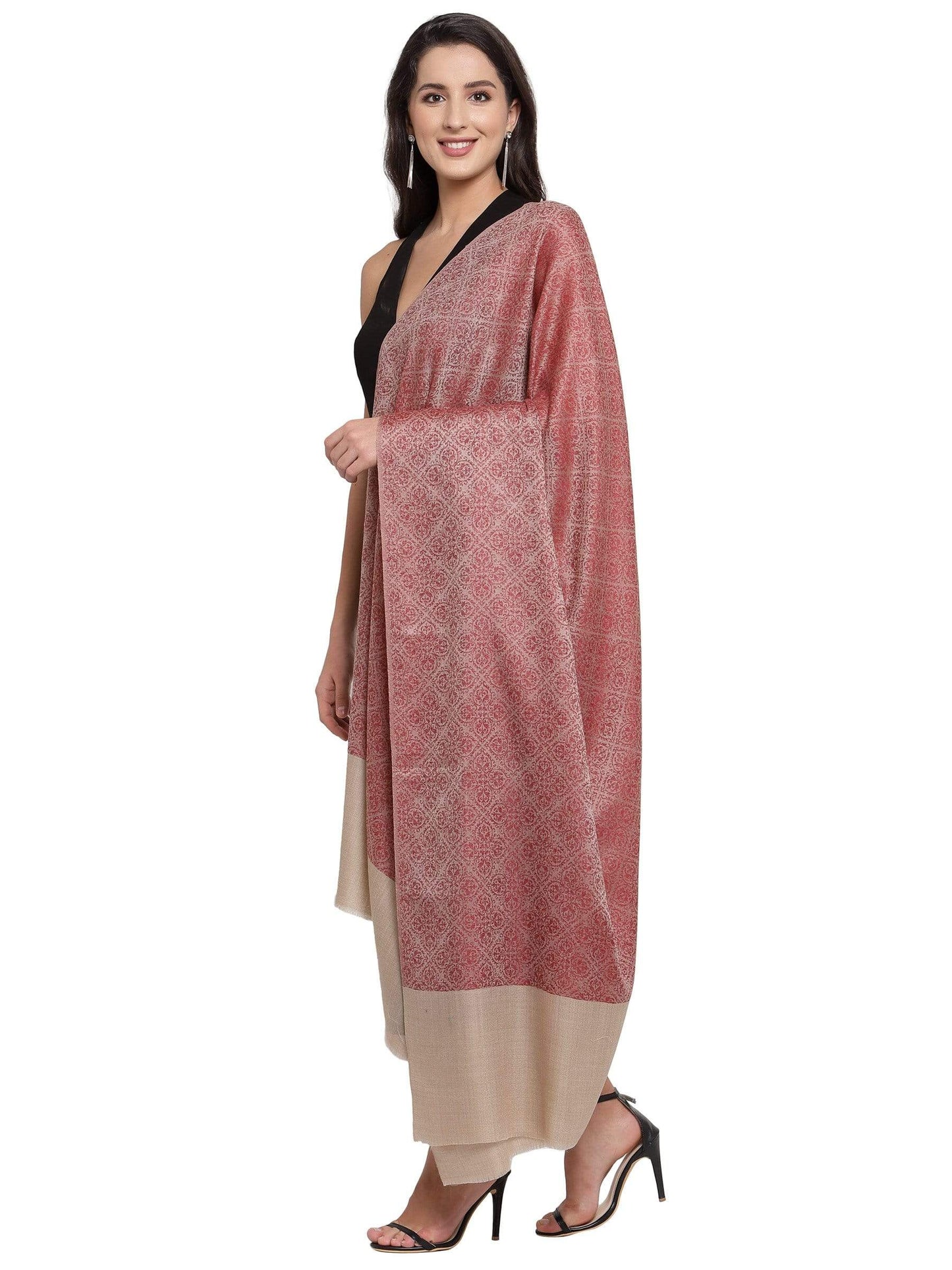 Pashtush India 114x228 Pashtush Womens Extra Fine Wool Shawl, Jacquard, Soft, Warm And Ultra Light Weight