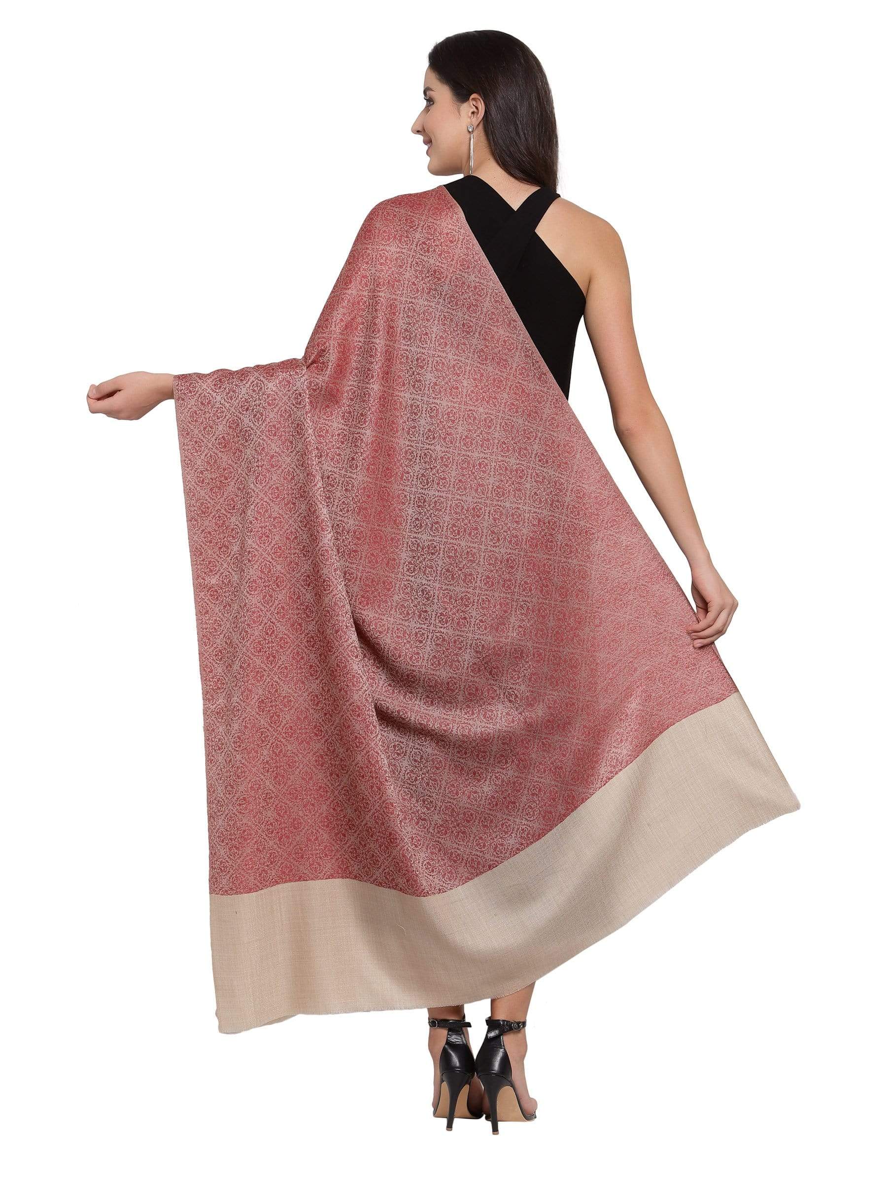 Pashtush India 114x228 Pashtush Womens Extra Fine Wool Shawl, Jacquard, Soft, Warm And Ultra Light Weight