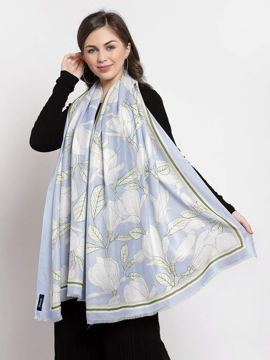 Pashtush India 70x200 Pashtush Womens Extra Soft Bamboo Scarf, Printed Delicate Florals, Alice Blue