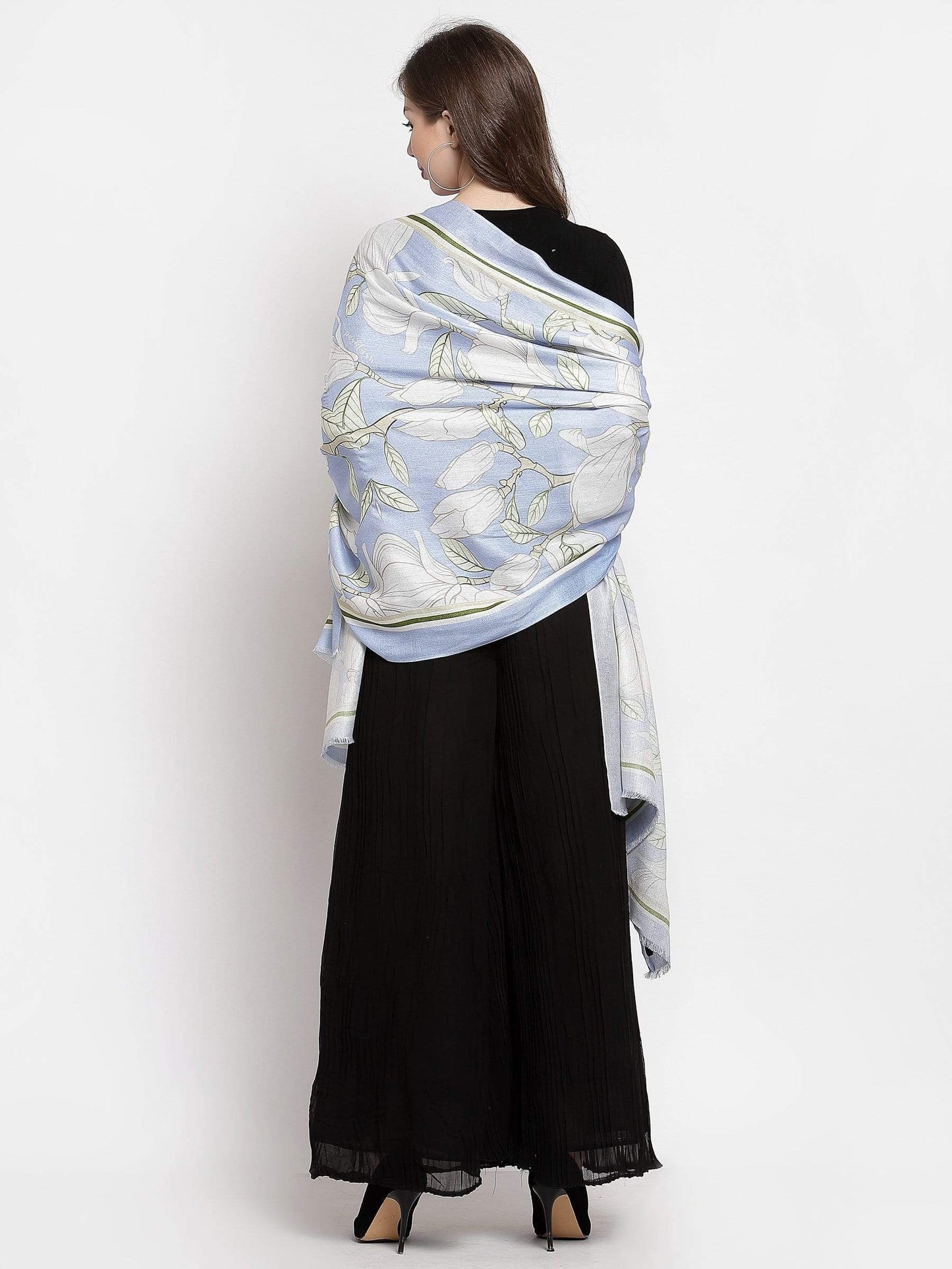 Pashtush India 70x200 Pashtush Womens Extra Soft Bamboo Scarf, Printed Delicate Florals, Alice Blue