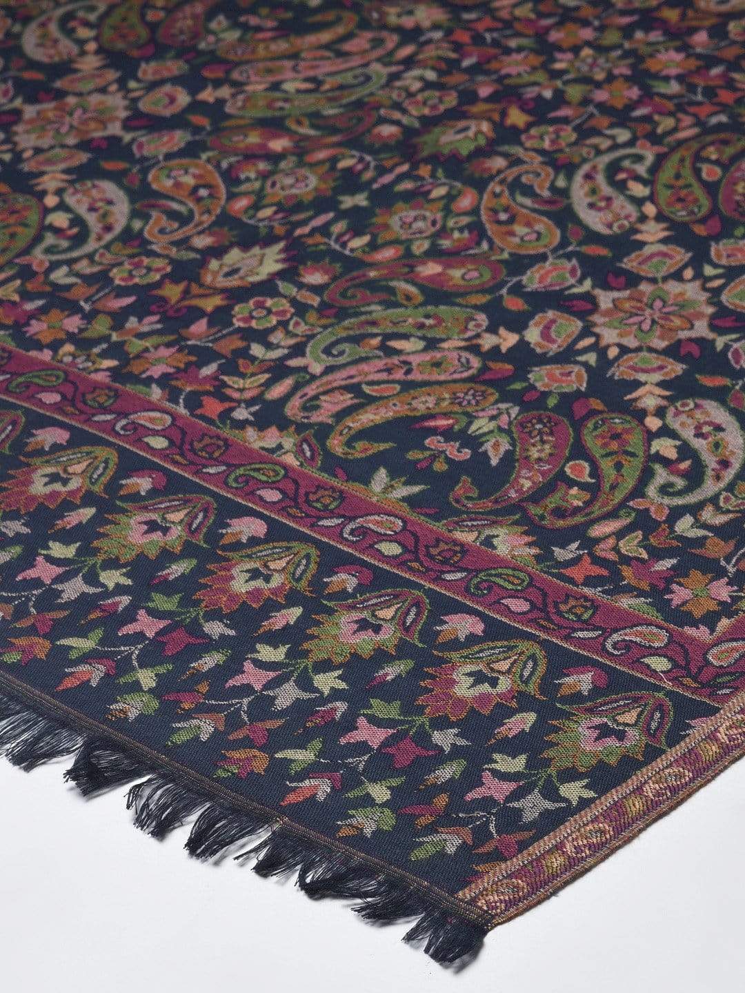 Pashtush India 100x200 Pashtush Womens Faux Pashmina, Kaani Weave Shawl, Navy Blue