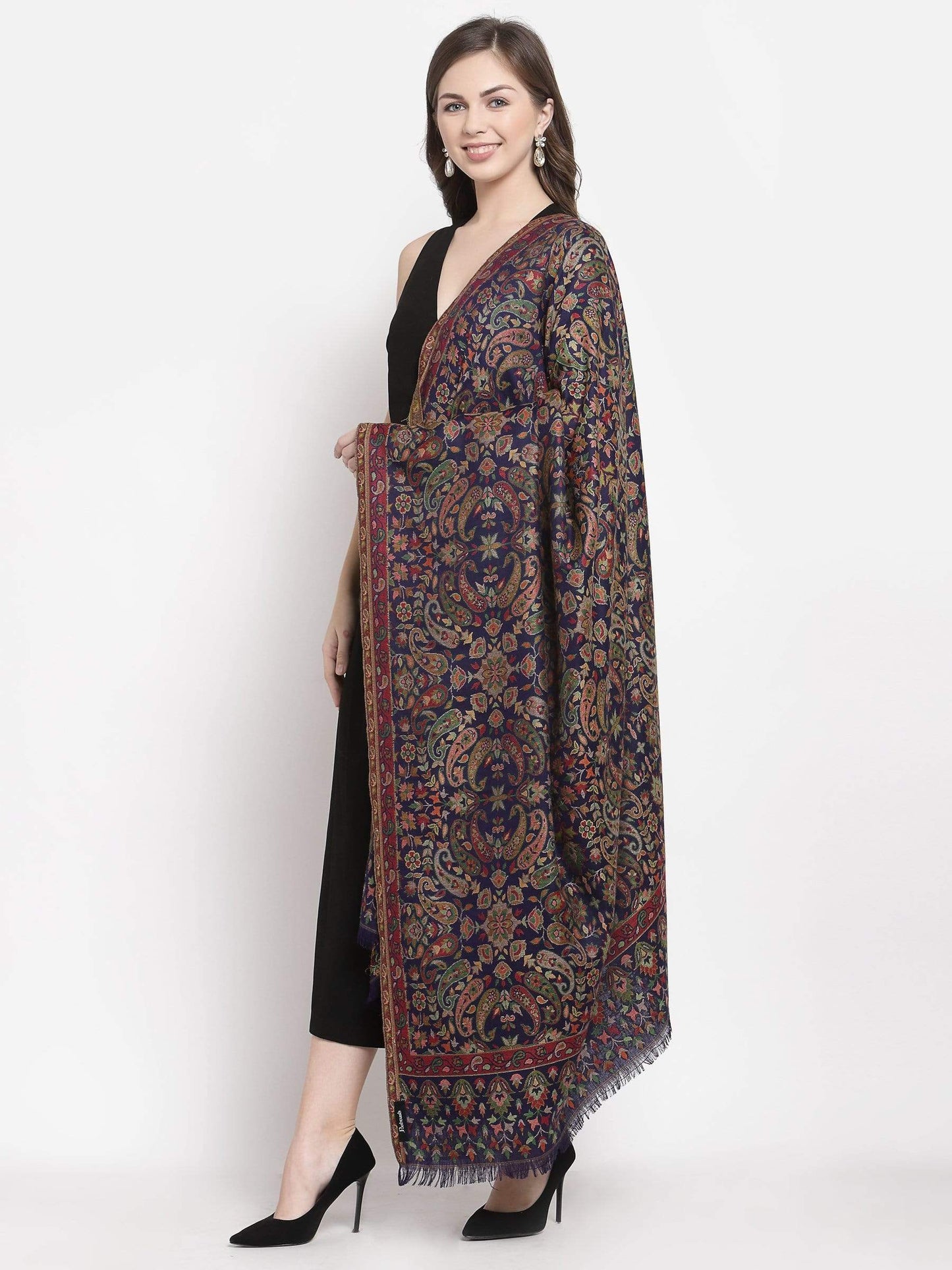 Pashtush India 100x200 Pashtush Womens Faux Pashmina, Kaani Weave Shawl, Navy Blue
