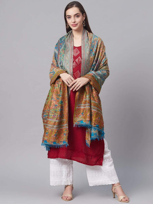 Pashtush India 100x200 Pashtush Womens Faux Pashmina Shawl, Rich Garden Aesthetic, Arabic Blue