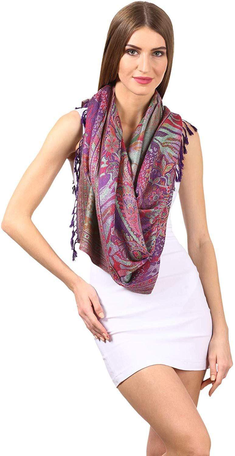 Pashtush Shawl Store Stole Pashtush Womens Fine Bamboo Jacquard Scarf, Reversible, Multicoloured