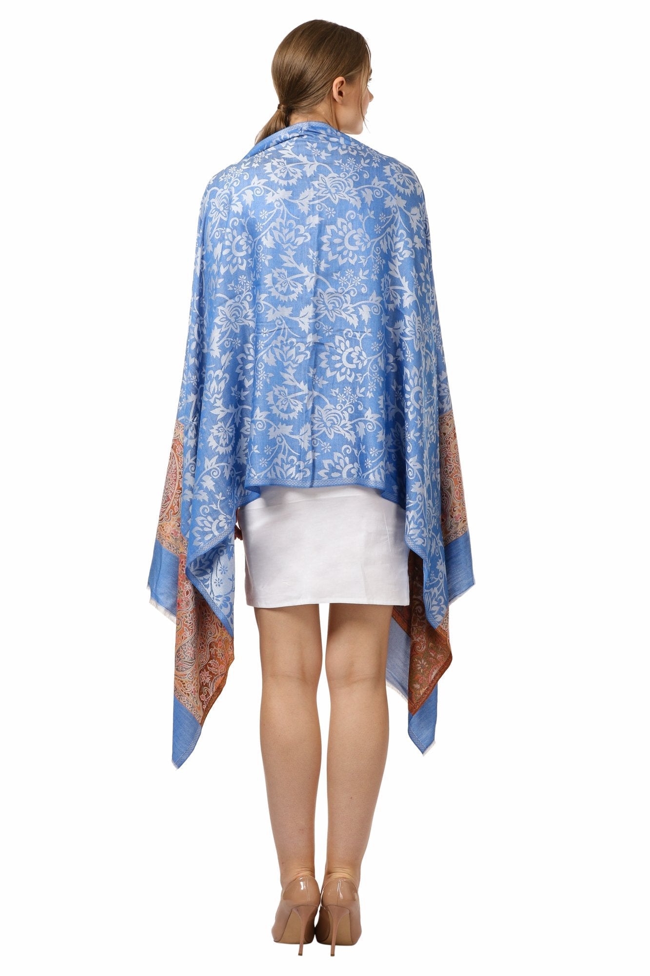 Pashtush Shawl Store Stole PASHTUSH Womens Fine Bamboo Jacquard Scarf, Reversible, Multicoloured - Azure