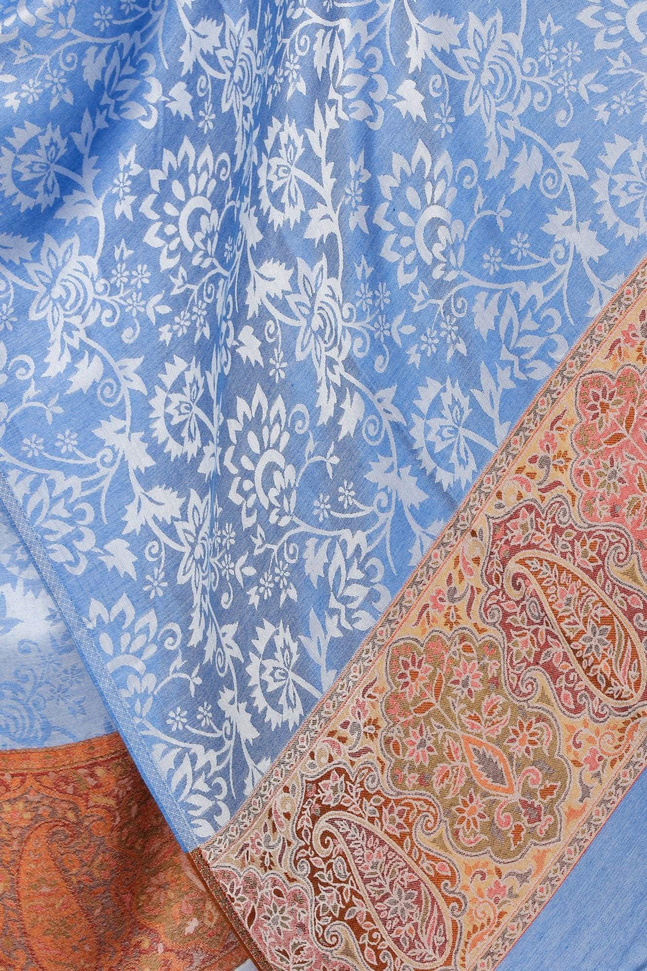 Pashtush Shawl Store Stole PASHTUSH Womens Fine Bamboo Jacquard Scarf, Reversible, Multicoloured - Azure