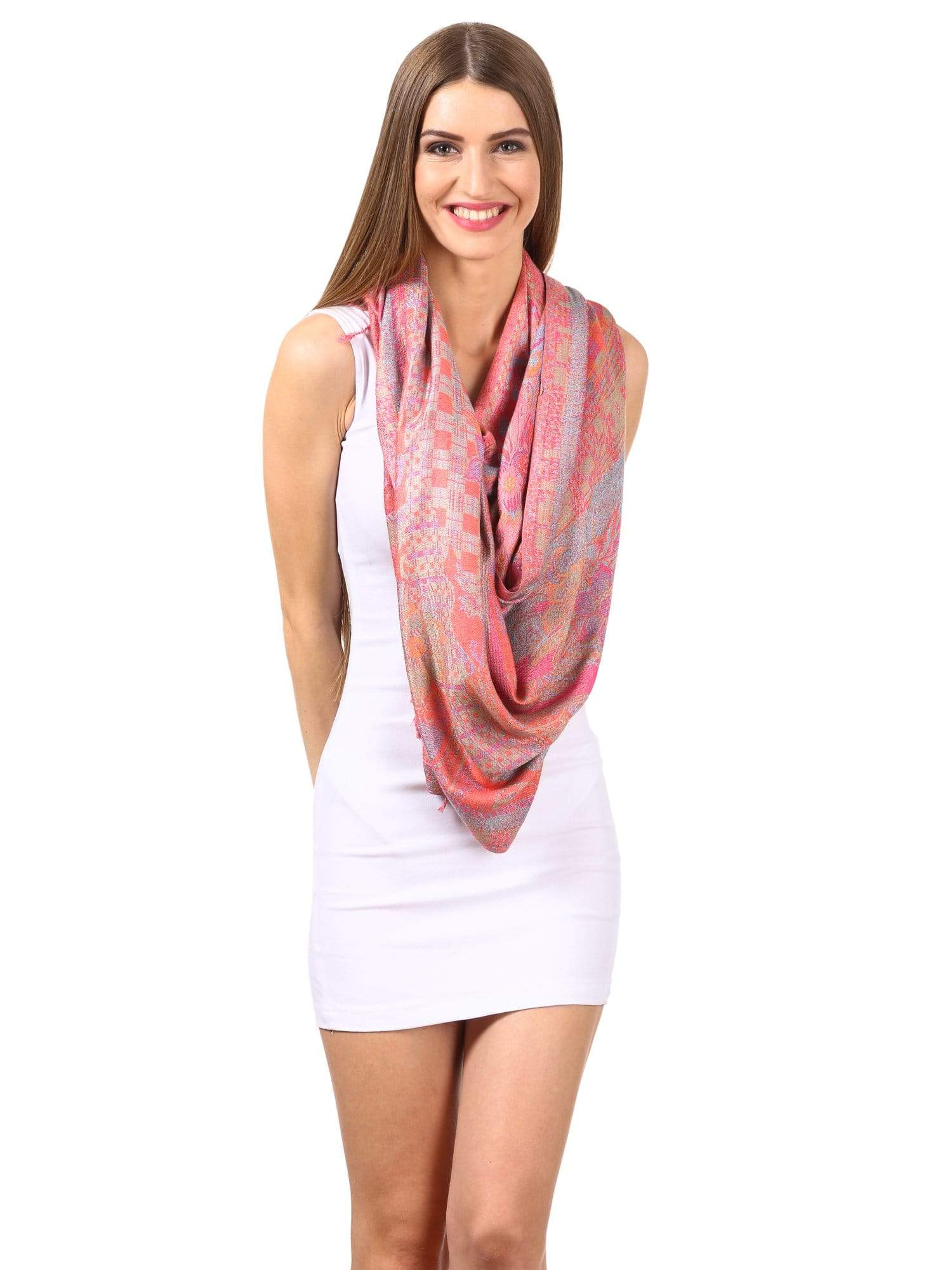 Pashtush Shawl Store Stole Pashtush Womens Fine Bamboo Jacquard Scarf, Reversible, Multicoloured - Baby Pink