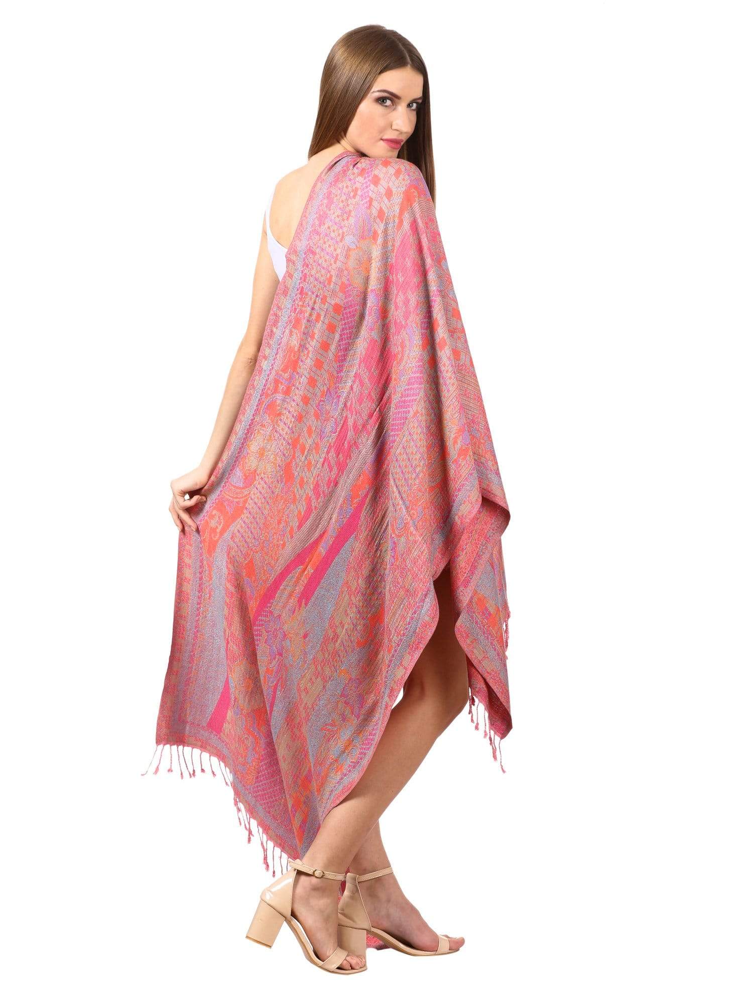 Pashtush Shawl Store Stole Pashtush Womens Fine Bamboo Jacquard Scarf, Reversible, Multicoloured - Baby Pink