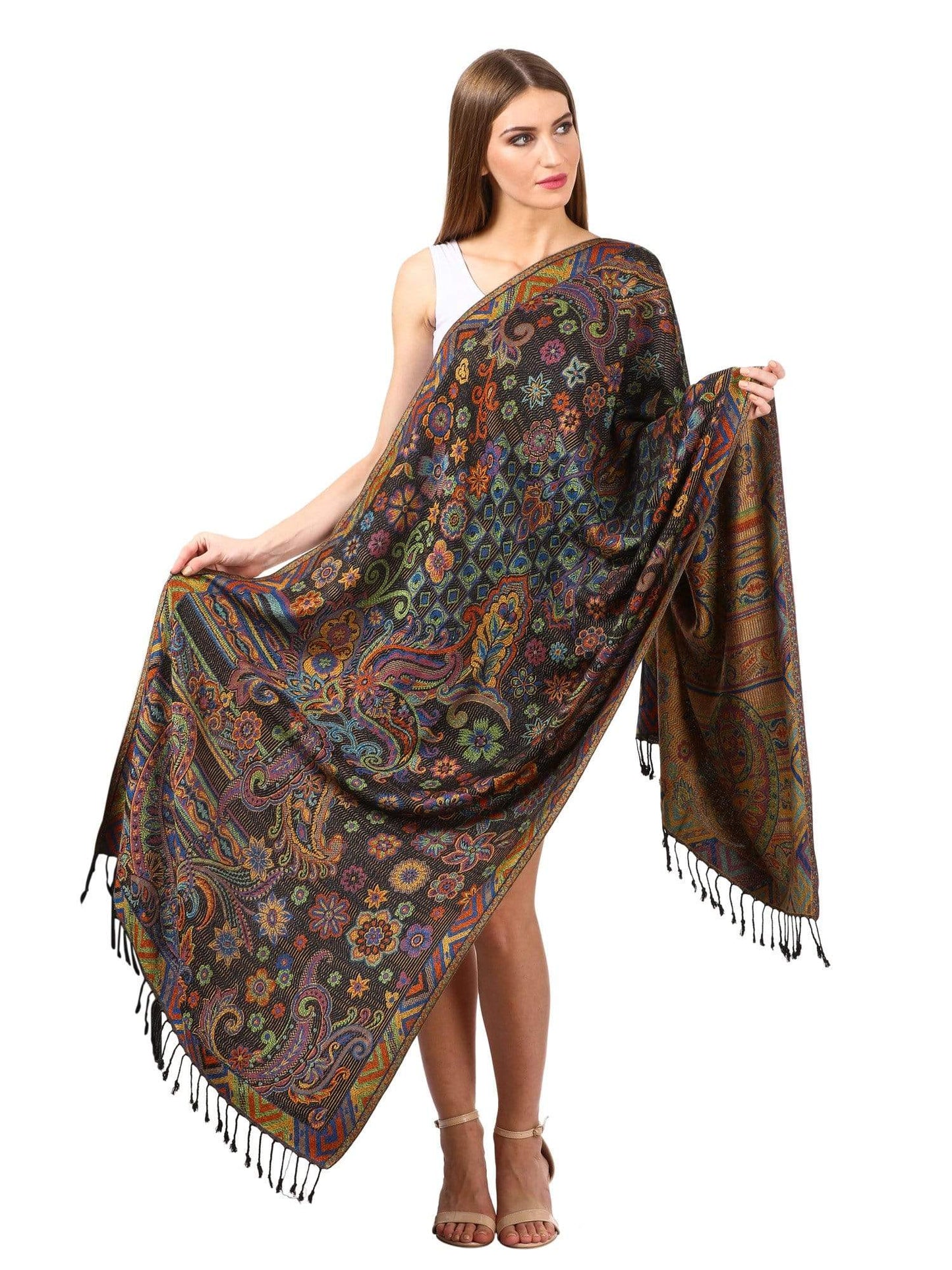 Pashtush Shawl Store Stole Pashtush Womens Fine Bamboo Jacquard Scarf, Reversible, Multicoloured - Baby Pink