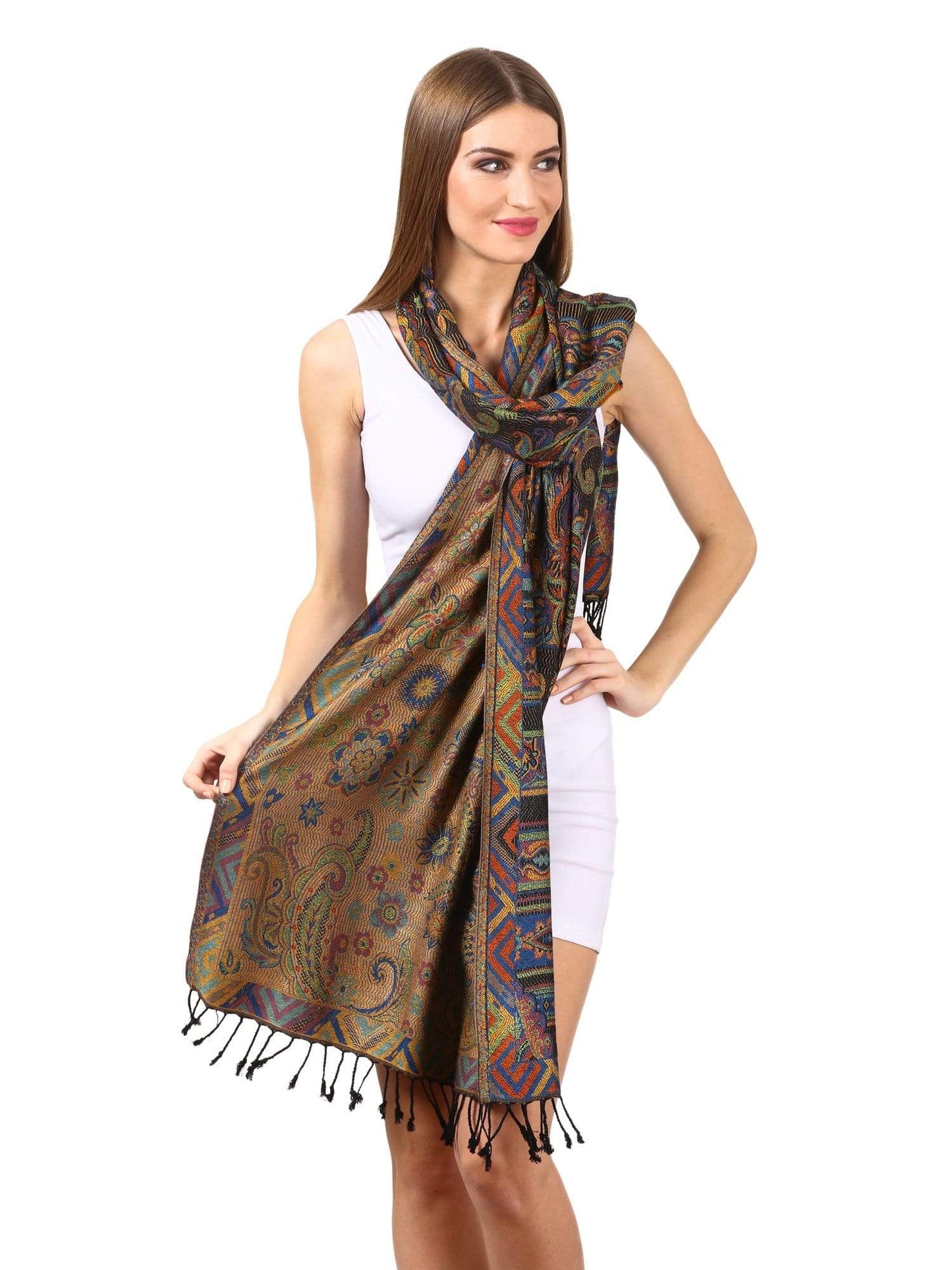 Pashtush Shawl Store Stole Pashtush Womens Fine Bamboo Jacquard Scarf, Reversible, Multicoloured - Baby Pink