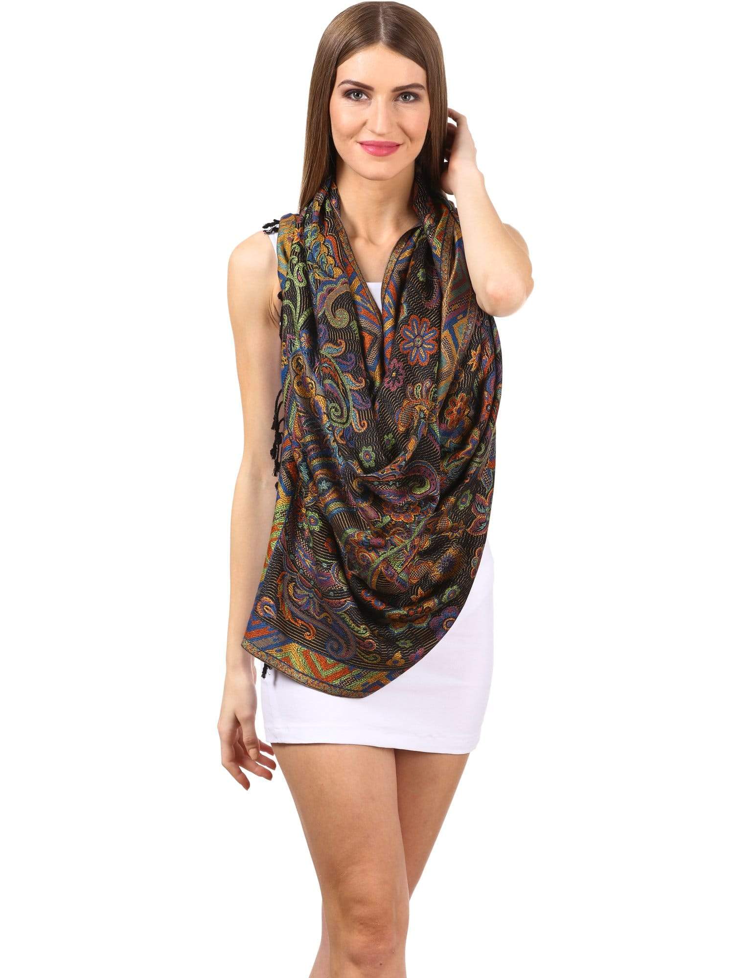 Pashtush Shawl Store Stole Pashtush Womens Fine Bamboo Jacquard Scarf, Reversible, Multicoloured - Baby Pink