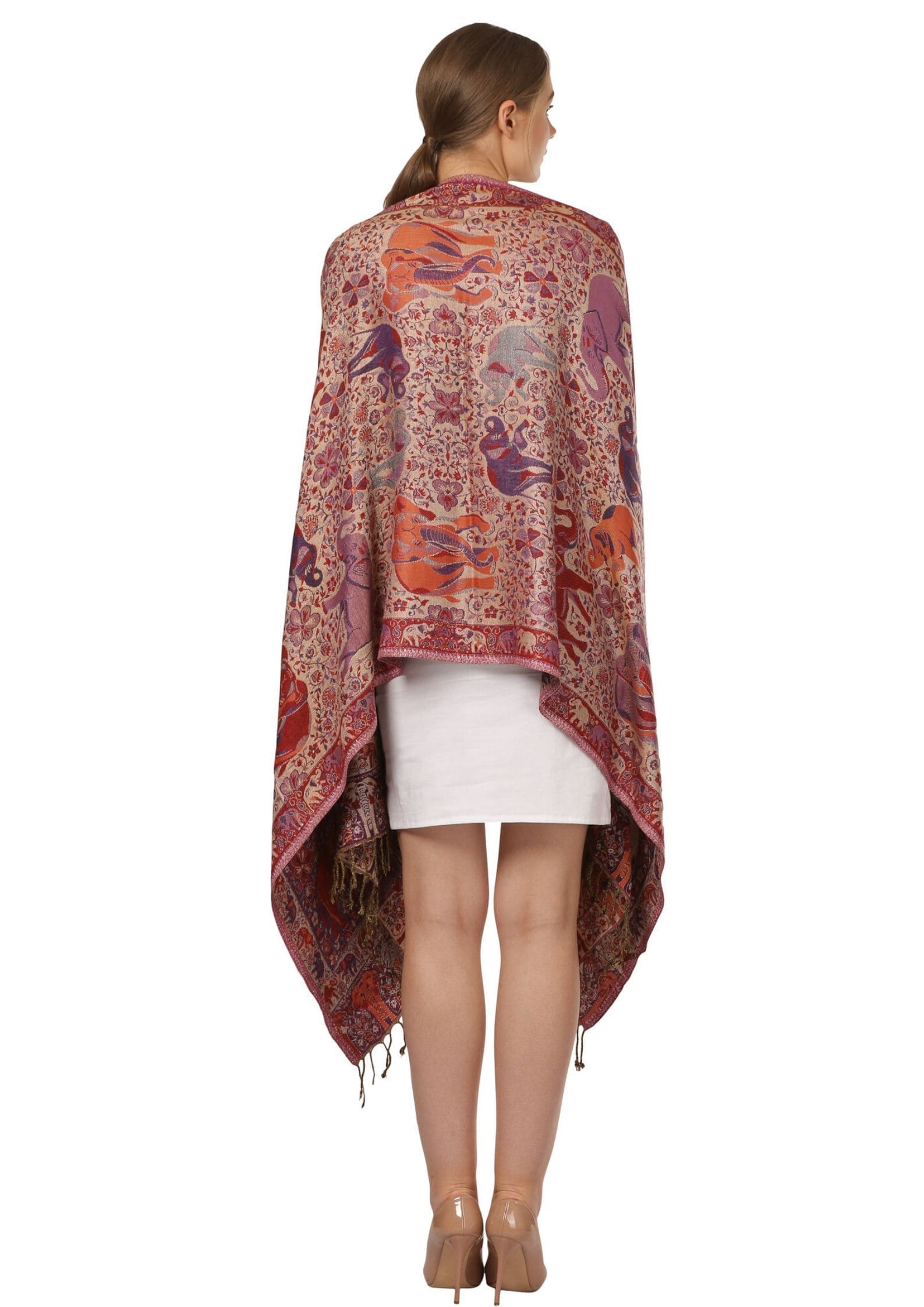 Pashtush Shawl Store Stole Pashtush Womens Fine Bamboo ReversibleMulticoloured Elephants tribal scarf