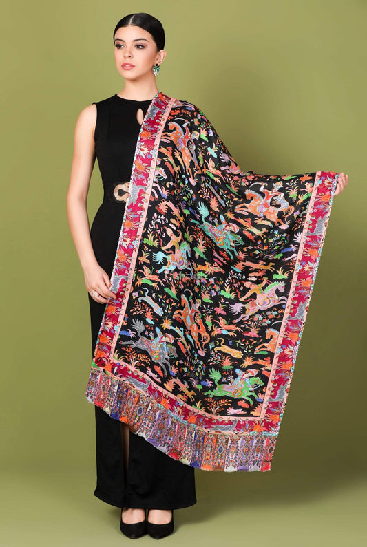 Pashtush India 70x200 Pashtush Womens fine Soft Bamboo Stole, Shikaardar Design - Black
