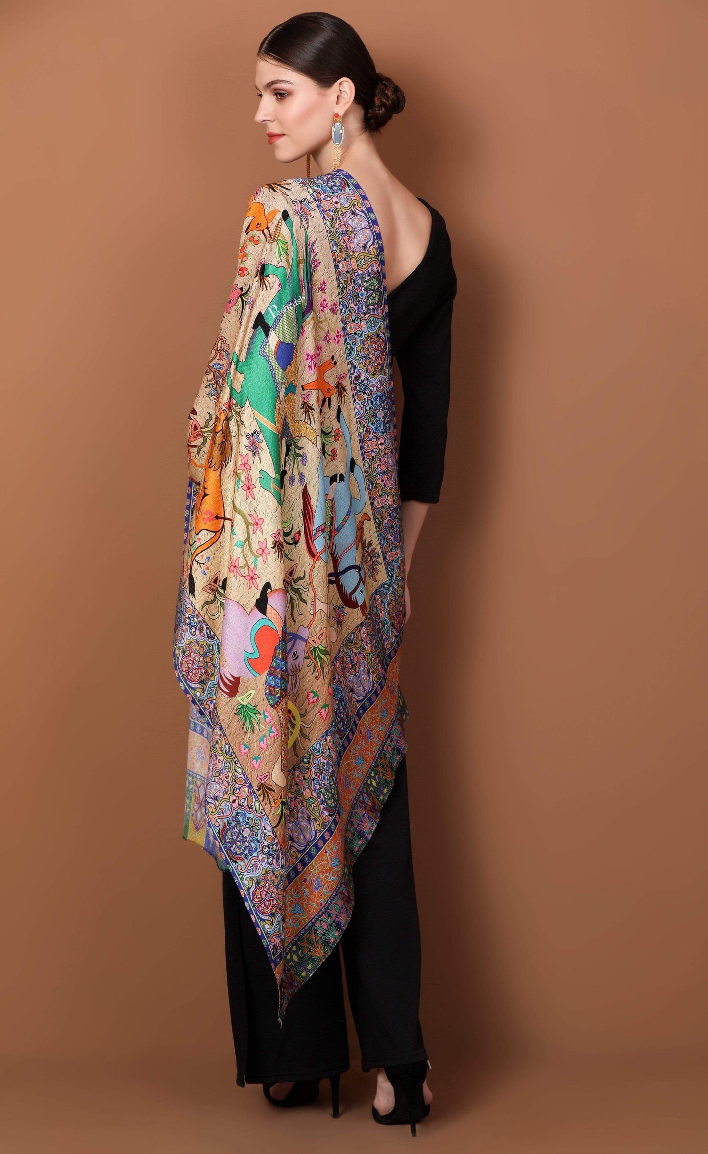 Pashtush India 70x200 Pashtush Womens fine Soft Bamboo Stole, Shikaardar Print Design