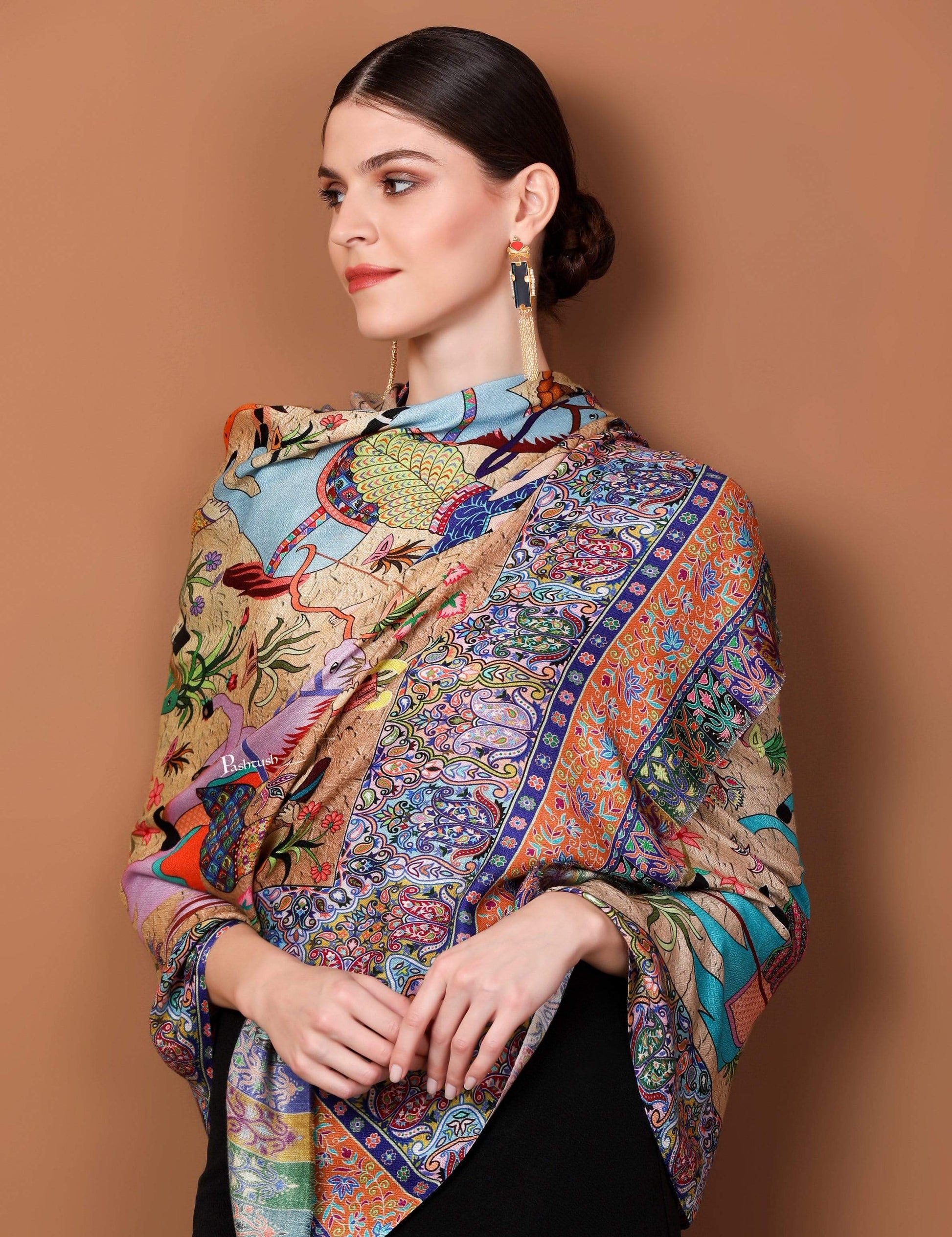 Pashtush India 70x200 Pashtush Womens fine Soft Bamboo Stole, Shikaardar Print Design
