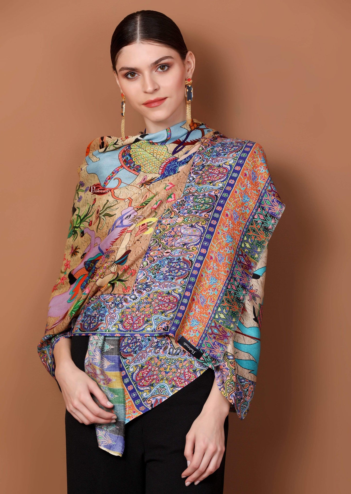 Pashtush India 70x200 Pashtush Womens fine Soft Bamboo Stole, Shikaardar Print Design
