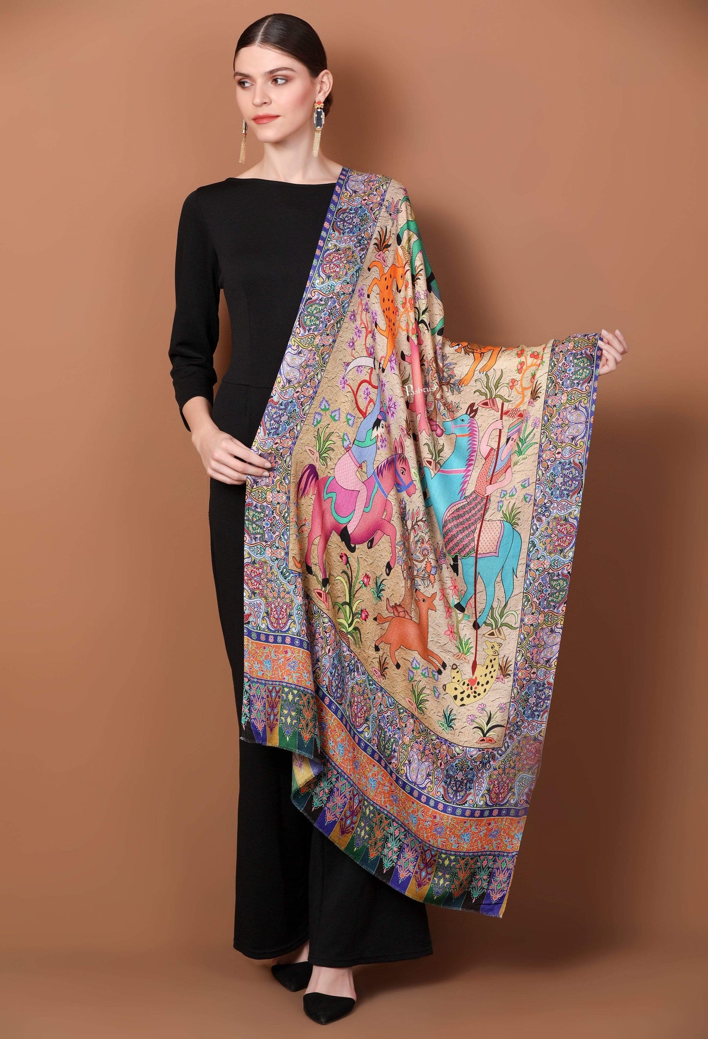 Pashtush India 70x200 Pashtush Womens fine Soft Bamboo Stole, Shikaardar Print Design