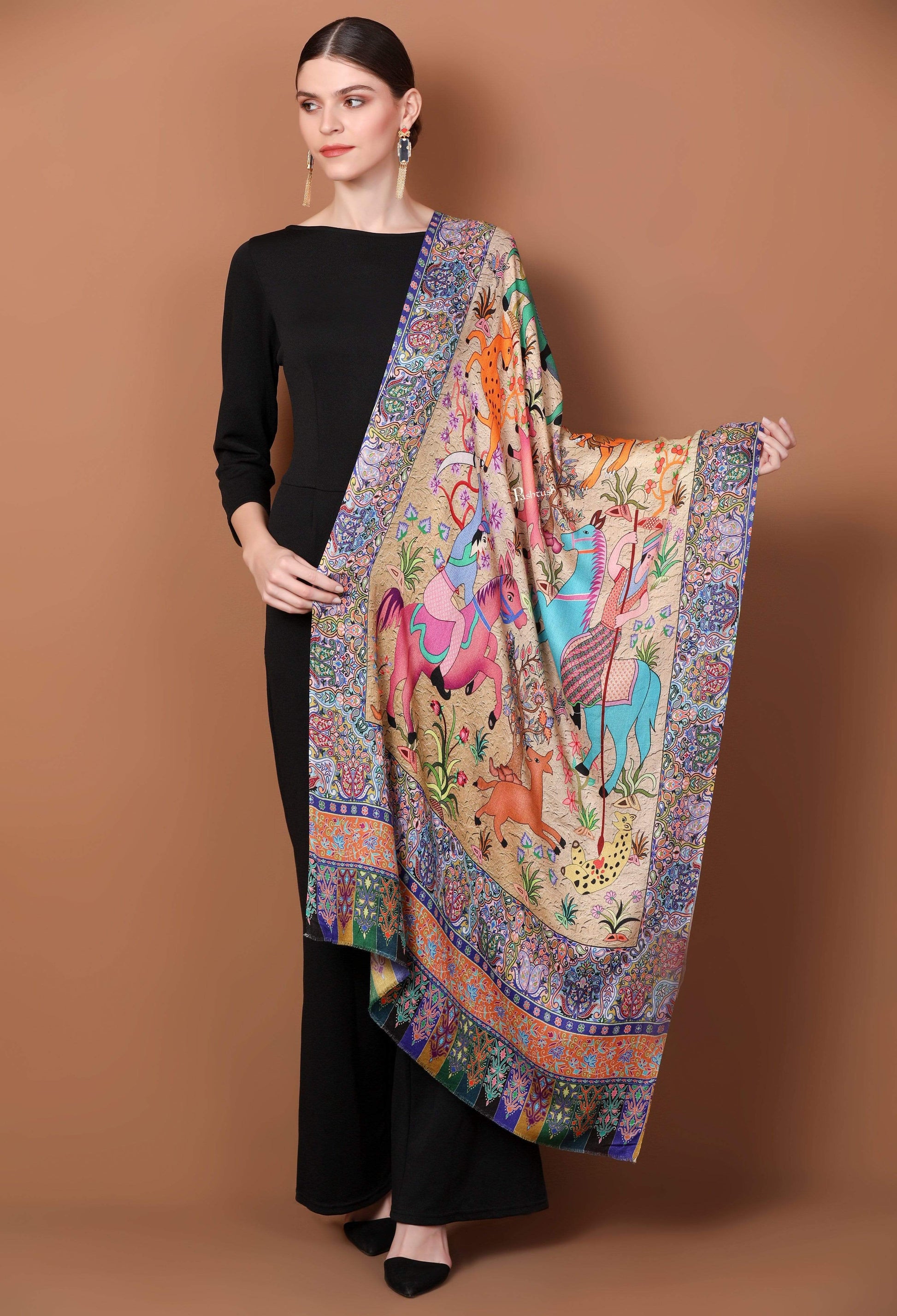 Pashtush India 70x200 Pashtush Womens fine Soft Bamboo Stole, Shikaardar Print Design