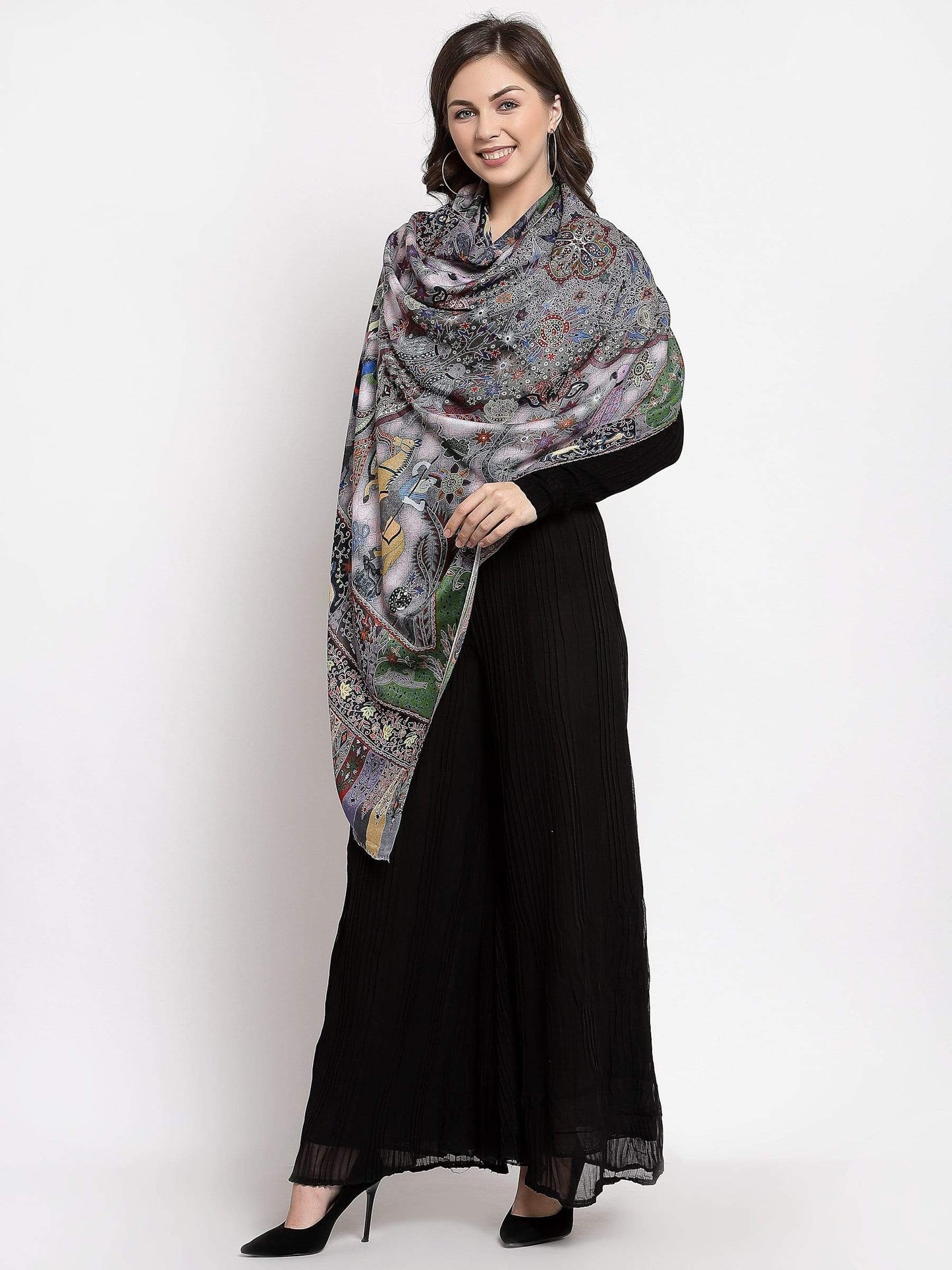 Pashtush India 70x200 Pashtush Womens fine Soft Bamboo Stole, Shikaardar Print Design