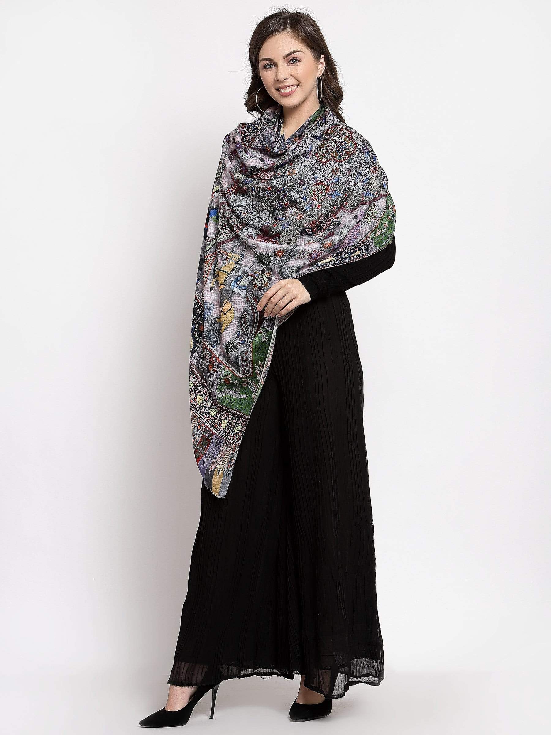 Pashtush India 70x200 Pashtush Womens fine Soft Bamboo Stole, Shikaardar Print Design