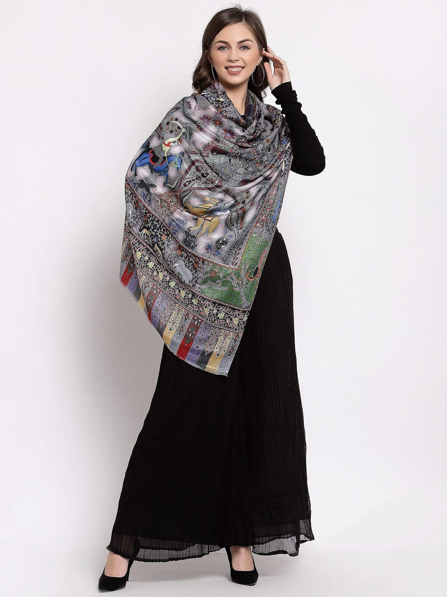Pashtush India 70x200 Pashtush Womens fine Soft Bamboo Stole, Shikaardar Print Design